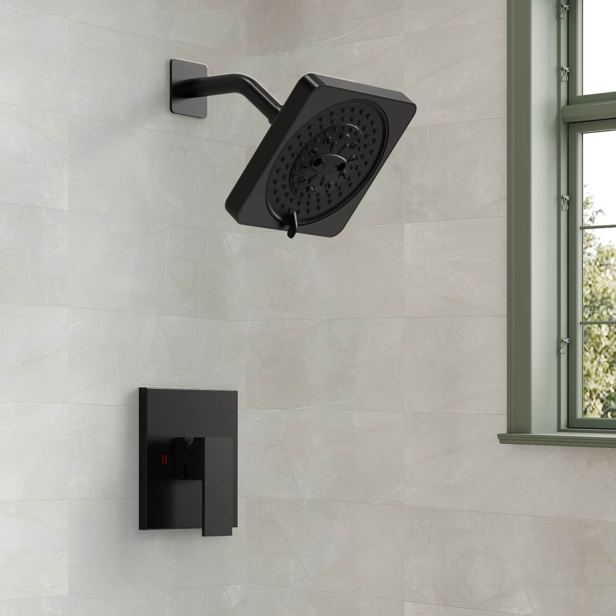 EVERSTEIN SFS-1130-BK Single-Function Shower Faucet Set with 7-Spray Shower Head and Trim Kit with Valve in Black