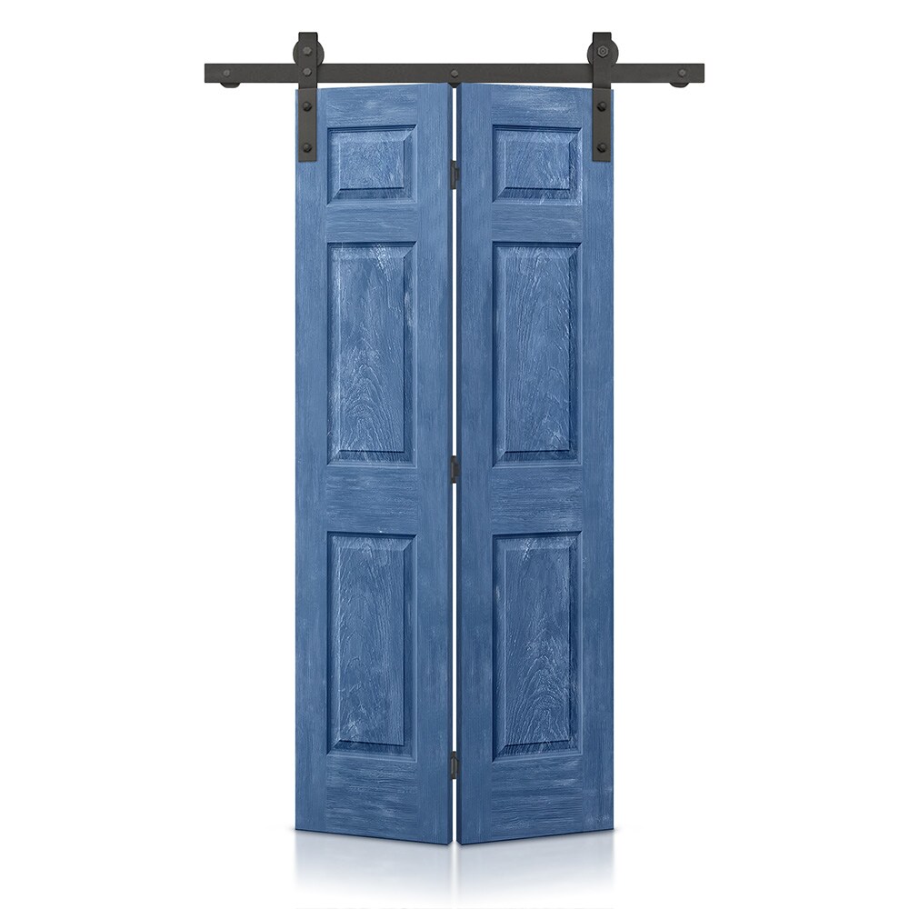 CALHOME 1100-2-S+6P-36-BPSC 36-in x 80-in Vintage Blue MDF Hollow core Single Barn Door (Hardware Included)