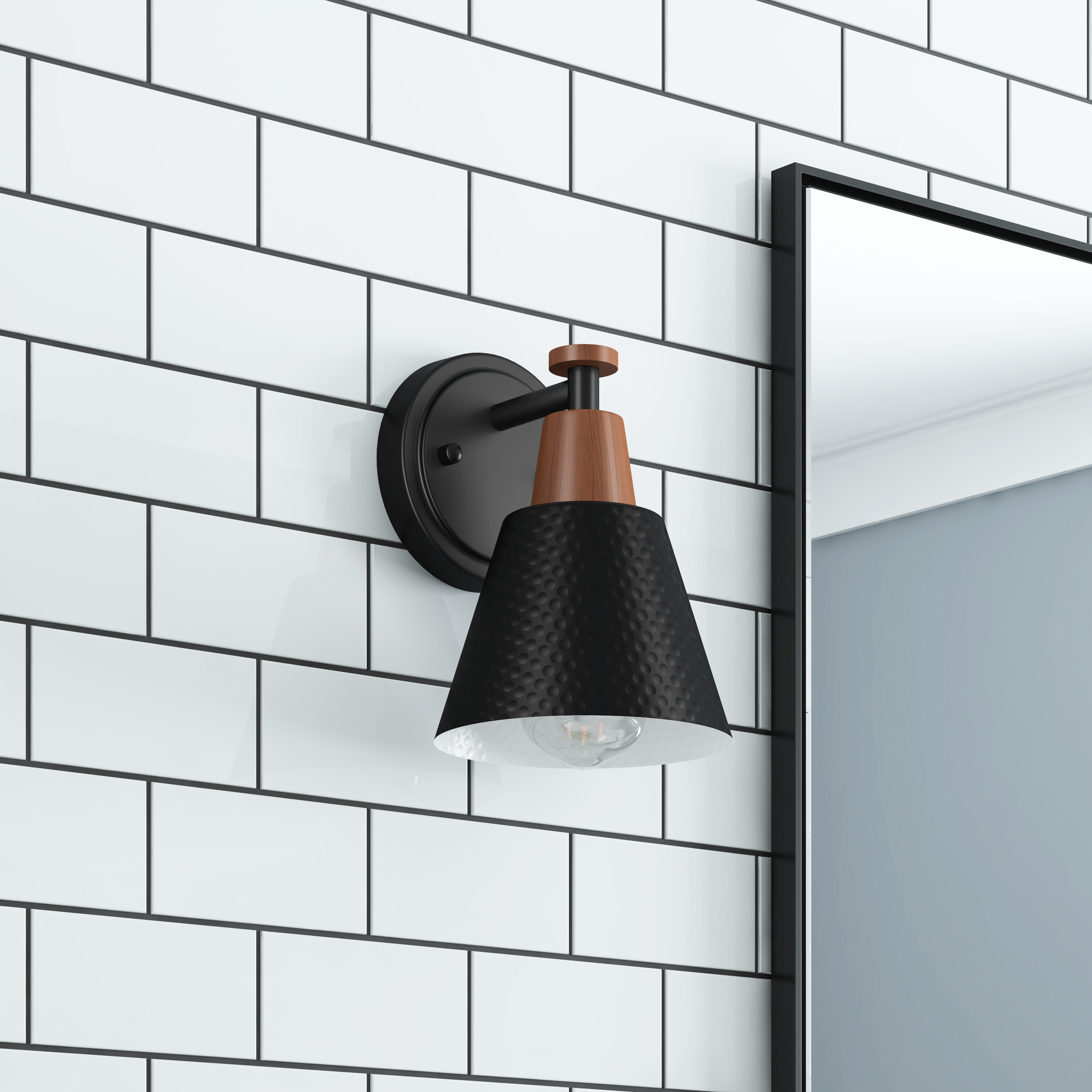 Aiwen 1-Light Rustic Industrial Black Wall Sconce Over Mirror with Hammered  Metal Shade in the Wall Sconces department at