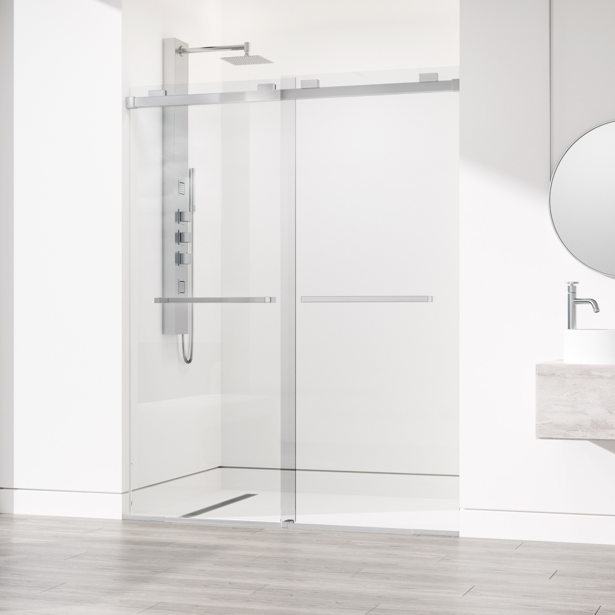 VIGO VG6023CHCL6076 Houston Chrome 56-in to 60-in W x 76-in H Frameless Bypass Sliding Soft Close Shower door 3/8-in Thick Clear Glass