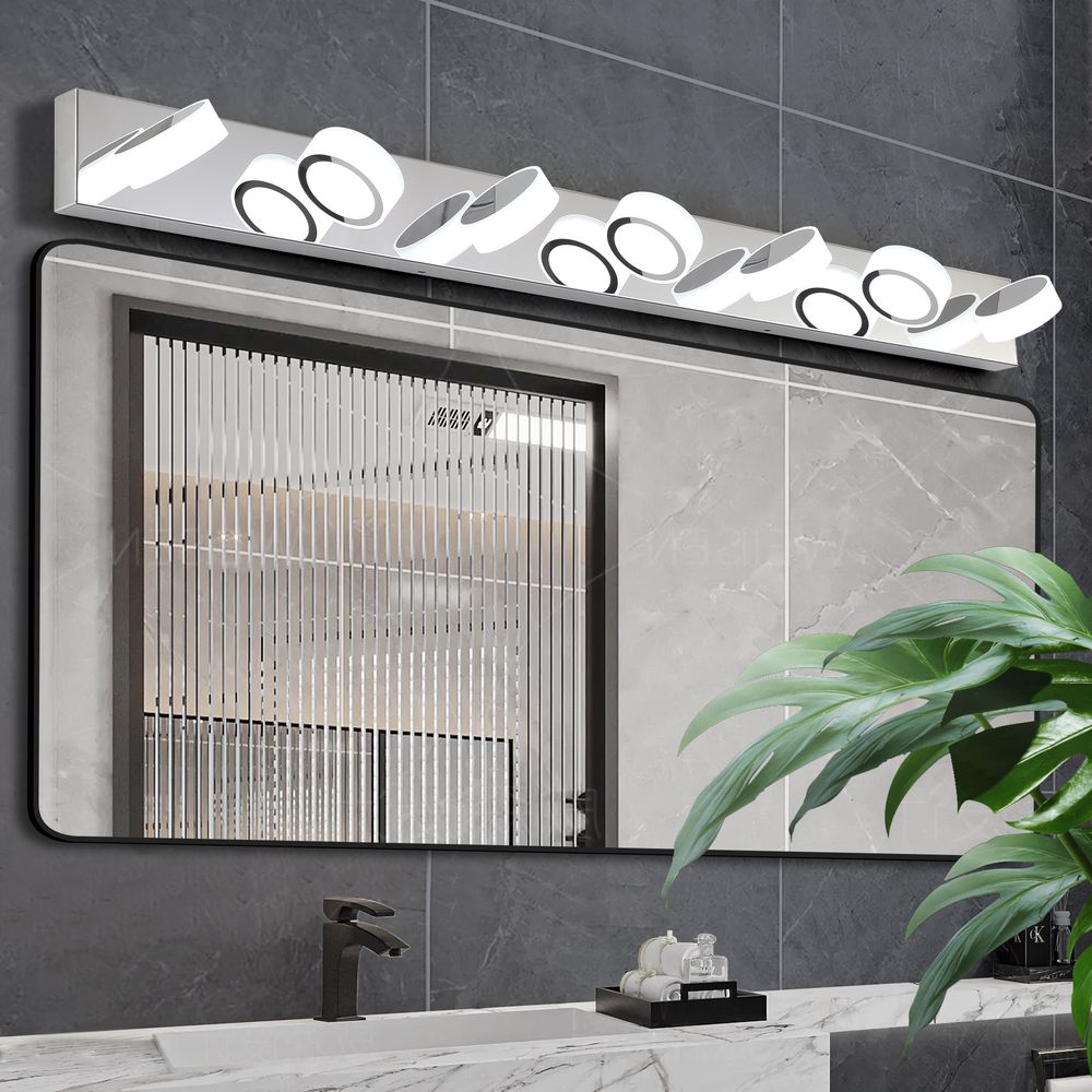 Blisstyle 52 Inch Modern 7 Light LED Vanity Light Fixture Chrome Finish with Acrylic Light Shades Energy Efficient Bathroom Wall Sconce Dimmable for Mirror Shower and Bathroom Decor Lighting Living Room Lighting Chrome Iron