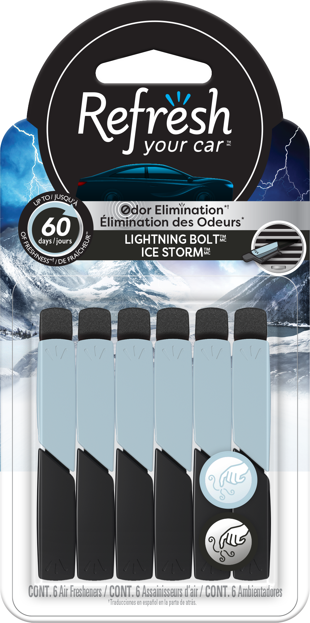 Refresh Your Car! 09432T 6 Count Lightning Bolt Ice Storm Air Freshener