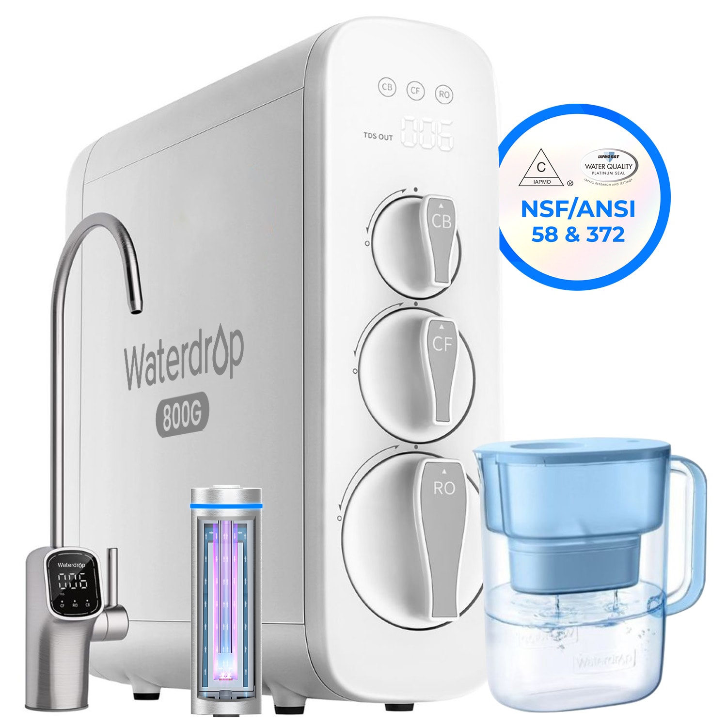 Waterdrop BL-WD-G3P8-07B G3P800 Activated carbon Reverse Osmosis Filtration Under Sink Water Filtration System with Stainless Steel Faucet