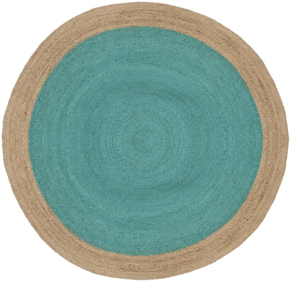 Safavieh NF801E-9R Natural Fiber Cira 9 x 9 (ft) Jute Teal/Natural Round Indoor Border Coastal Area rug