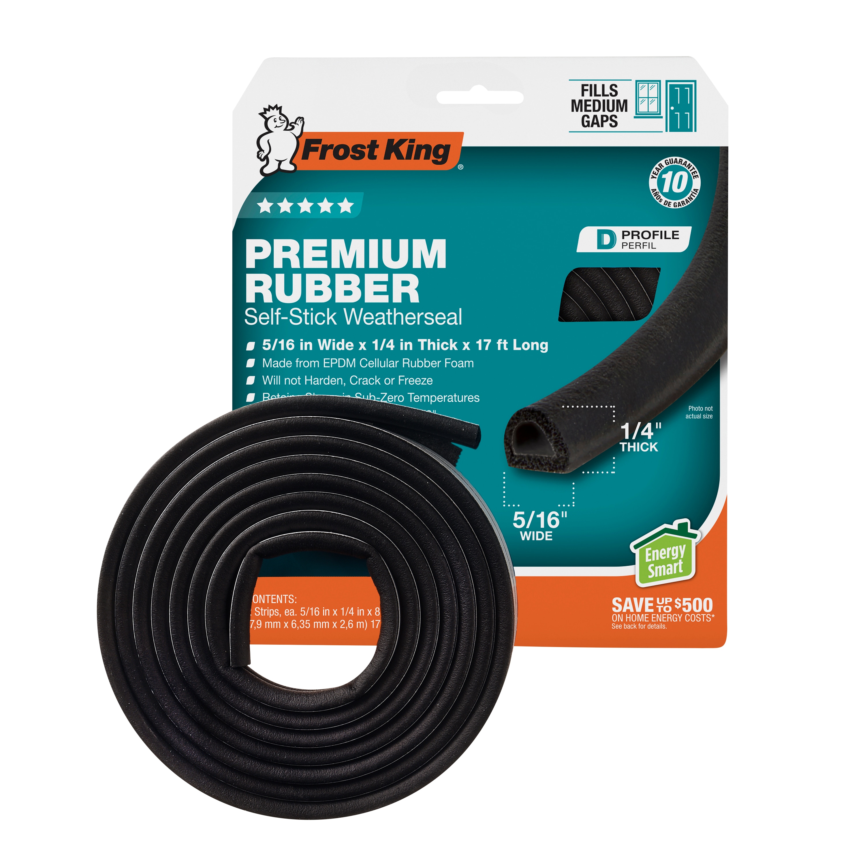 Frost King R516 7/16 Inch By 10 Foot Black Rubber Foam Weather Seal With  Self Stick Tape: Self Stick Rubber, Silicone, EDPM Weather Strip  (077578012001-2)