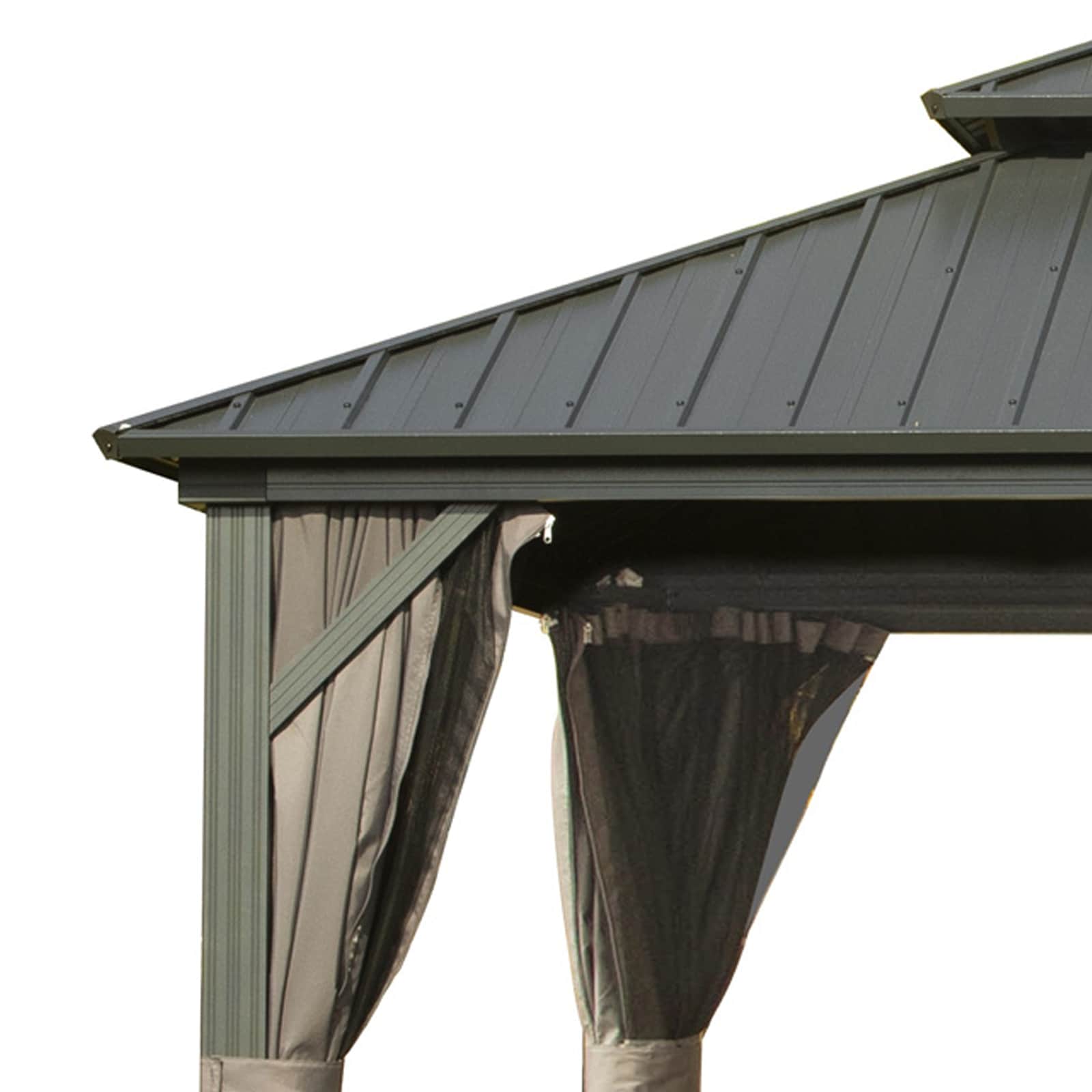16x12 Gray Aluminum Hardtop Gazebo with Curtains and Netting