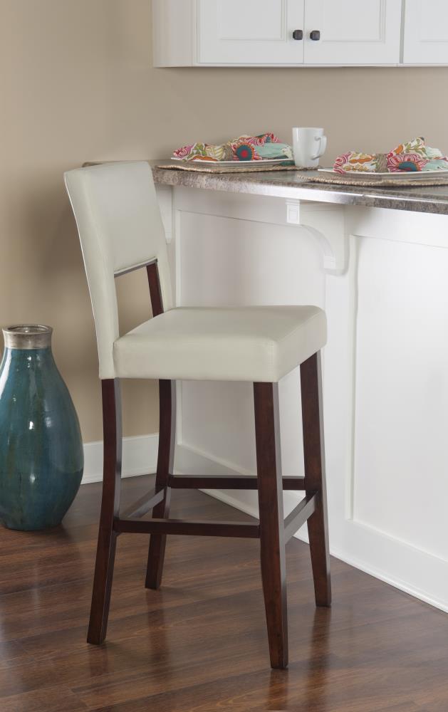 Elegant Off-White Leather Barstool with Walnut Wood Frame - 46"