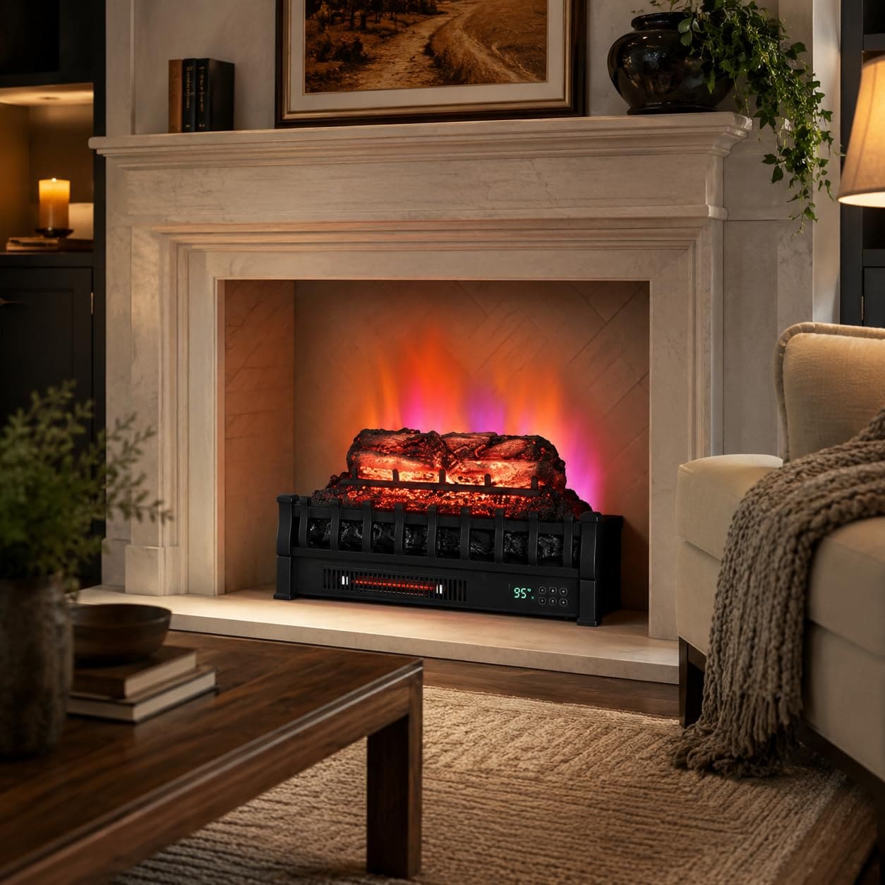 Aoile 23 Inch Electric Fireplace Insert Log Heater Cold Rolled Steel ABS 1500W 120V US Plug Black With Remote Control