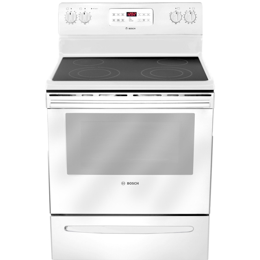 Bosch HES3023U 300 30-in Glass Top 4 Elements 5.4-cu ft Self-Cleaning Electric Range (White)