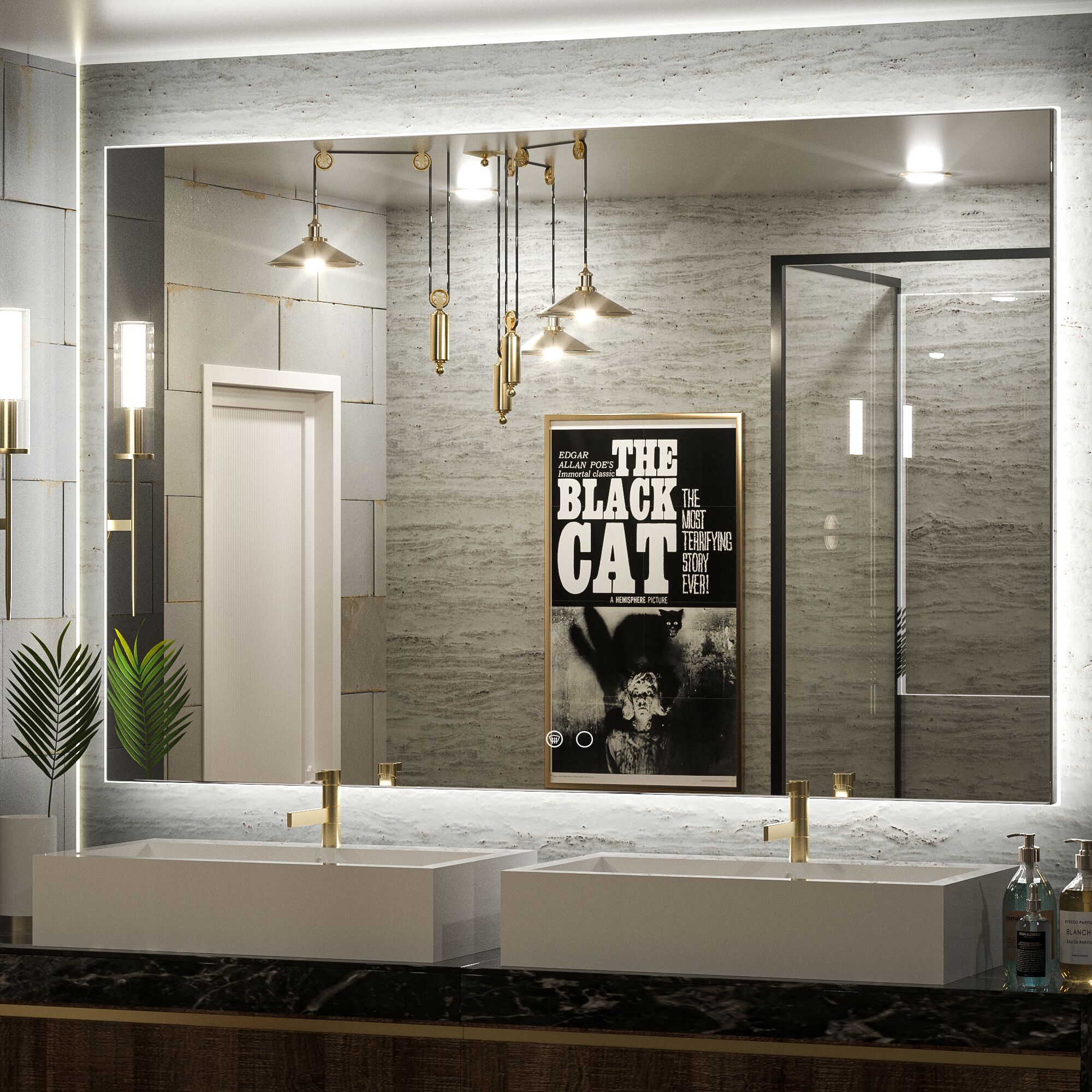 Keonjinn LW-JZ-BGSSW-13991 55-in x 36-in Polished Frameless Rectangle Dimmable LED Lighted Fog Free Bathroom Vanity Mirror ( Sliver )