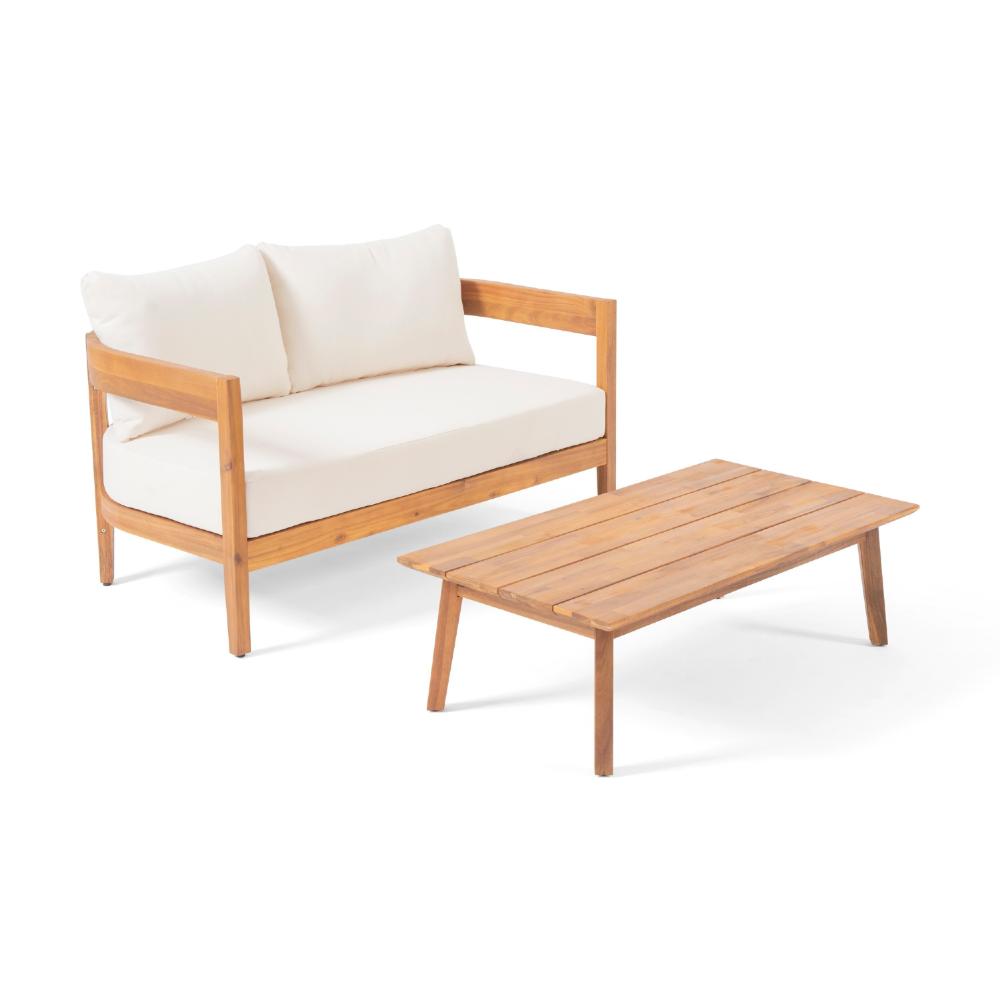 Benzara Patio Conversation 2 -Piece Patio Conversation Set with Beige Cushions Included