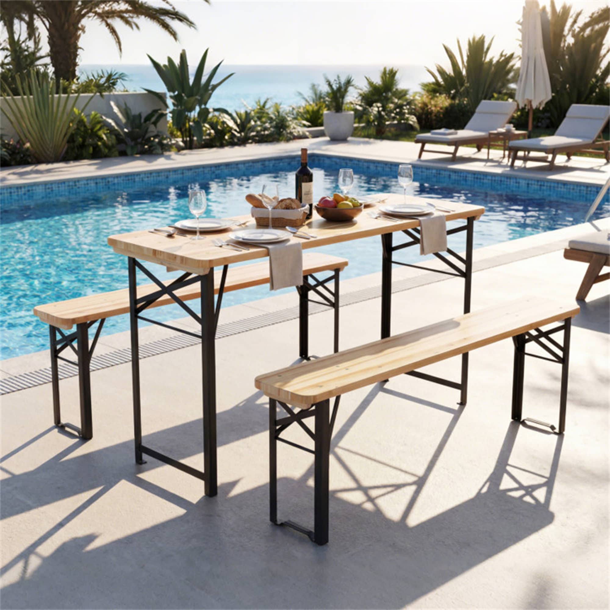 BABOOM - 47-in Brown wood Rectangle Folding Picnic Table