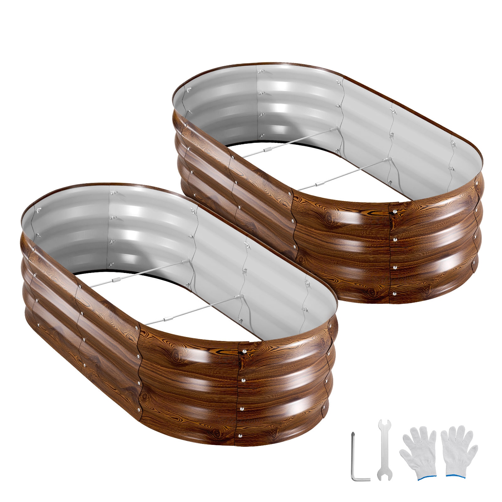 VEVOR - 2 Pack Galvanized Raised Garden Beds 4 x 2 x 1 ft Oval Metal Planter Boxes Kit Outdoor Bo...