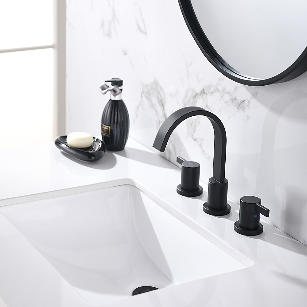 Matte Black Modern 2-Handle Widespread Bathroom Faucet