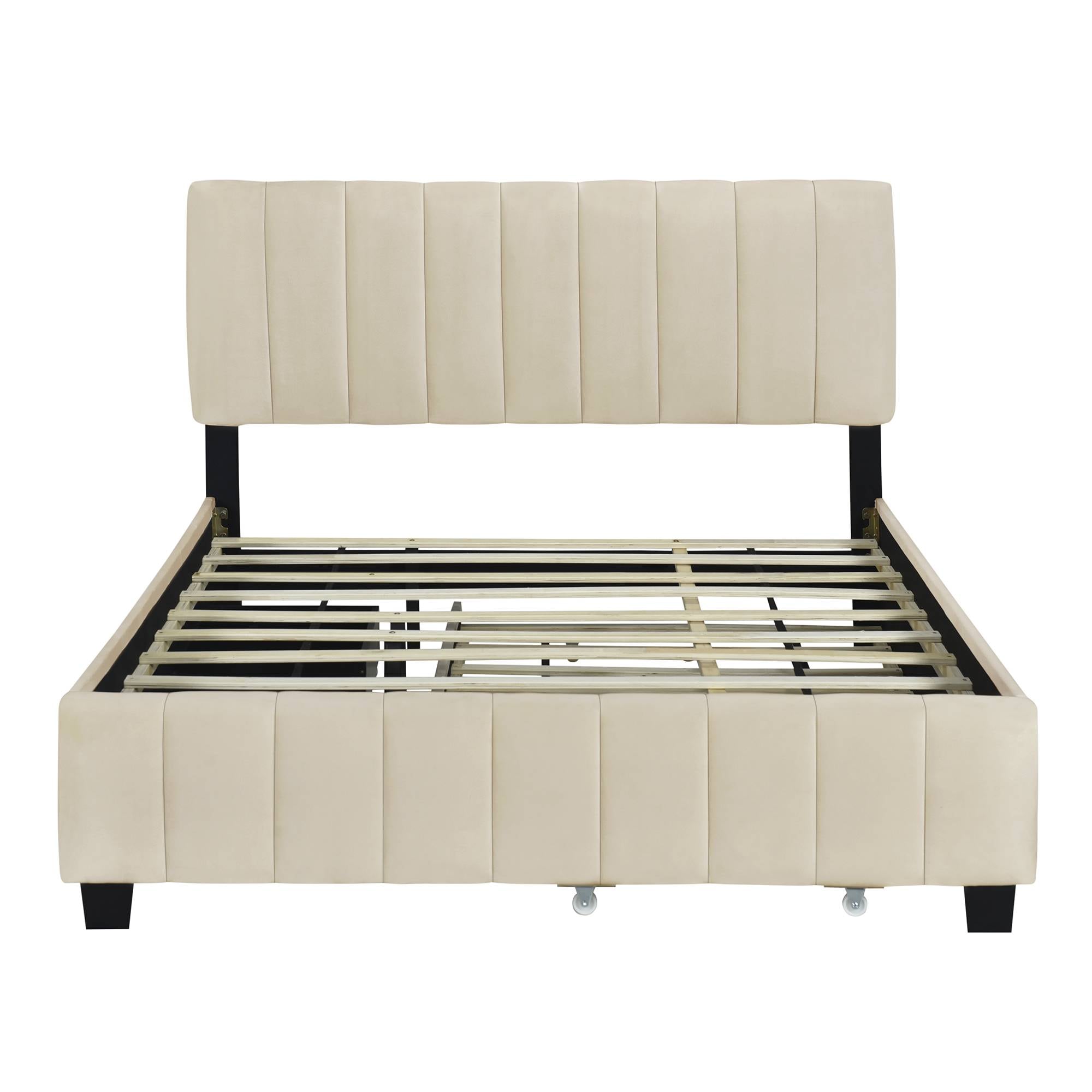 Yiekholo Beige Queen Upholstered Bed with Storage in the Beds ...