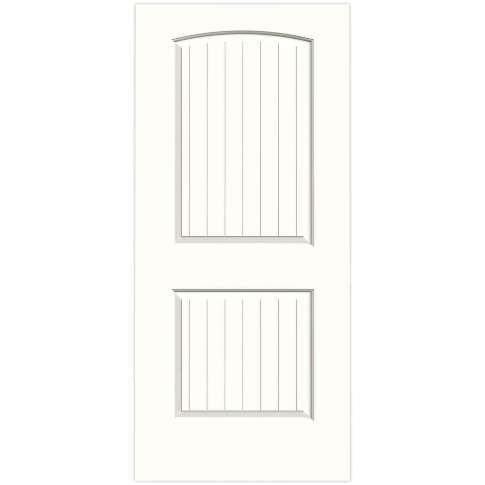 Santa Fe 36-in x 80-in Modern White 2-panel Round Top Plank Smooth Solid Core Prefinished Molded Composite Slab Door | - JELD-WEN LOWOLJW137500527