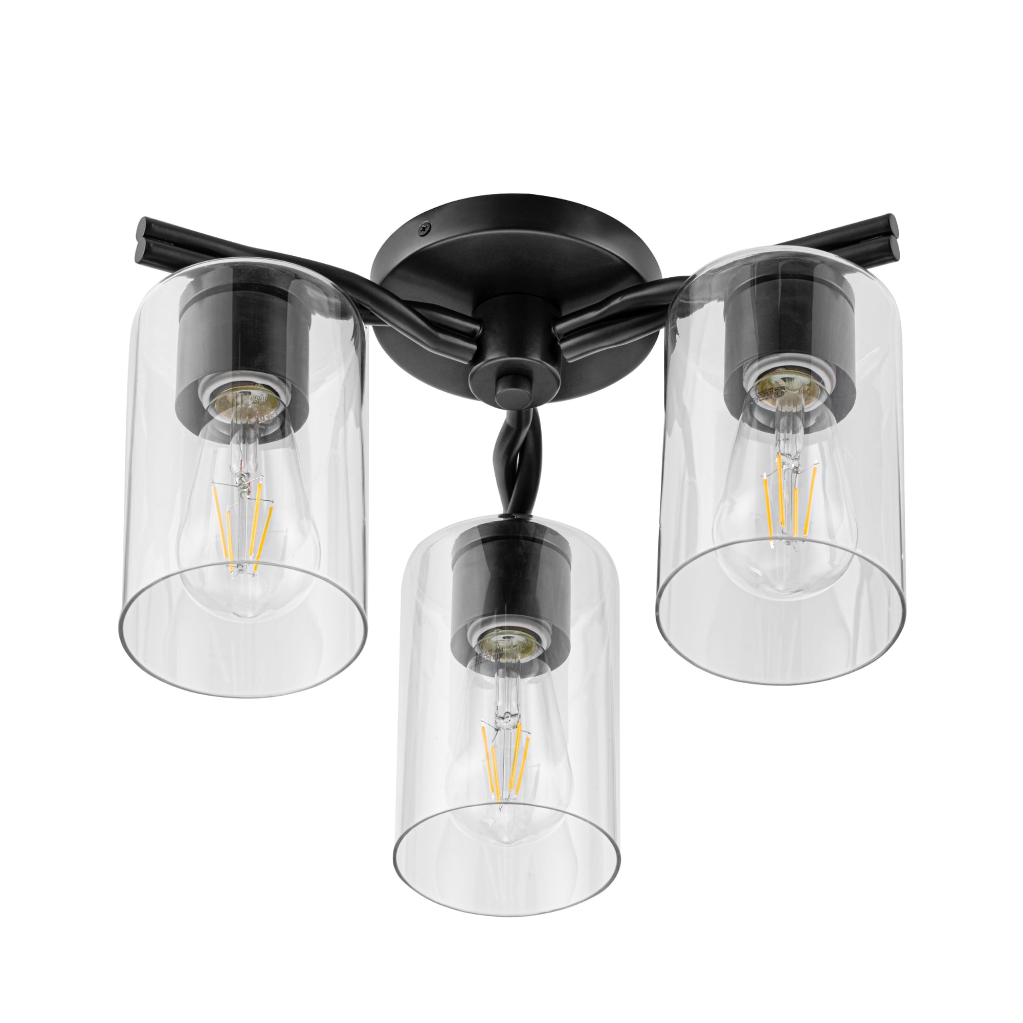 Matte Black 3-Light Semi-Flush Mount with Clear Glass Shades