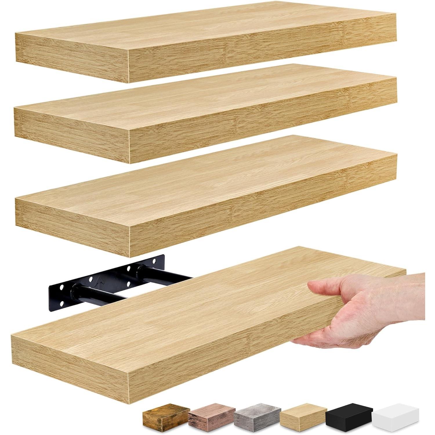 SORBUS WD-NTSHLV4-MPW 16.25-Inches L x 5.5-Inches D x 1.5-Inches H Maple Wood Rectangular Floating shelf 4 Decorative Shelves