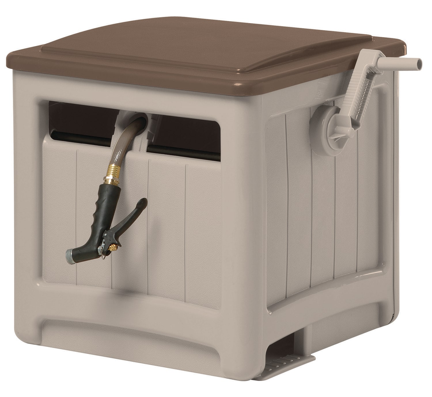Garden Hose Reel Box Smart Trak Wicker Hideaway Weather Resistant Java Brown