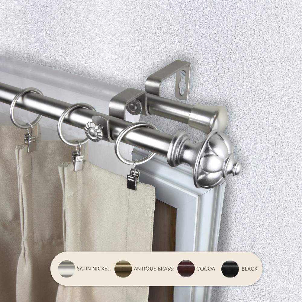 Hart & Harlow L4792-285 13/16-in Caprice 28-in to 48-in Satin Nickel Steel Double curtain rod with Finials
