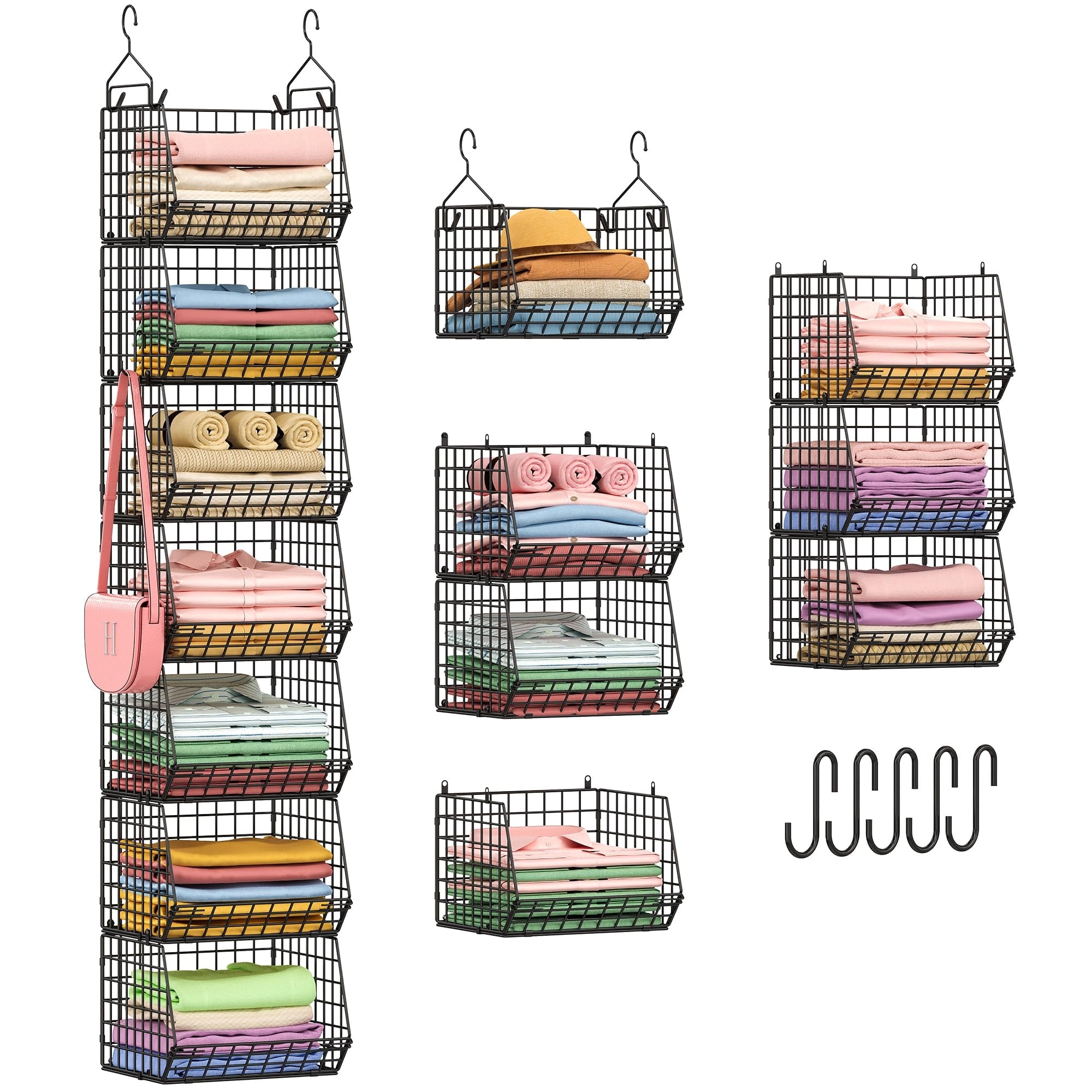 Numhew 11.8in D x 12.4in W x 68.8in H 7 Tier Black Hanging Closet Organizer