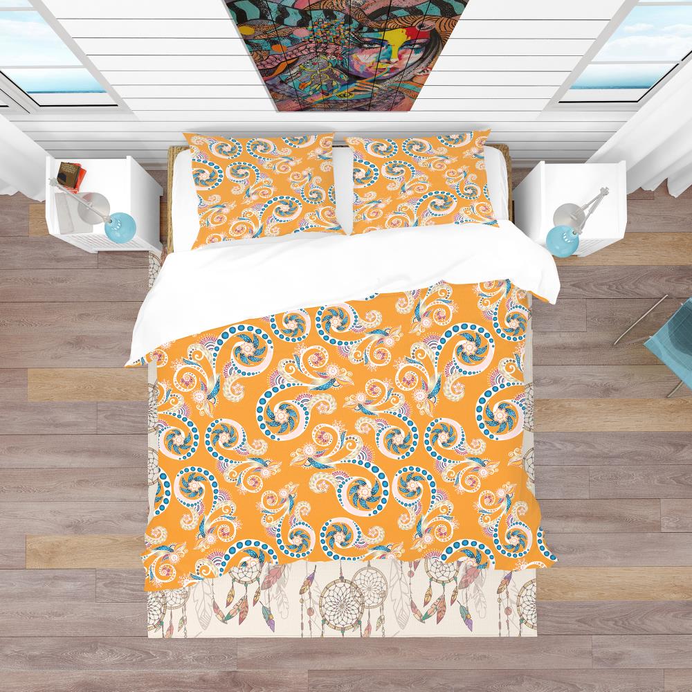Full/Queen Orange Floral Microfiber Duvet Cover Set