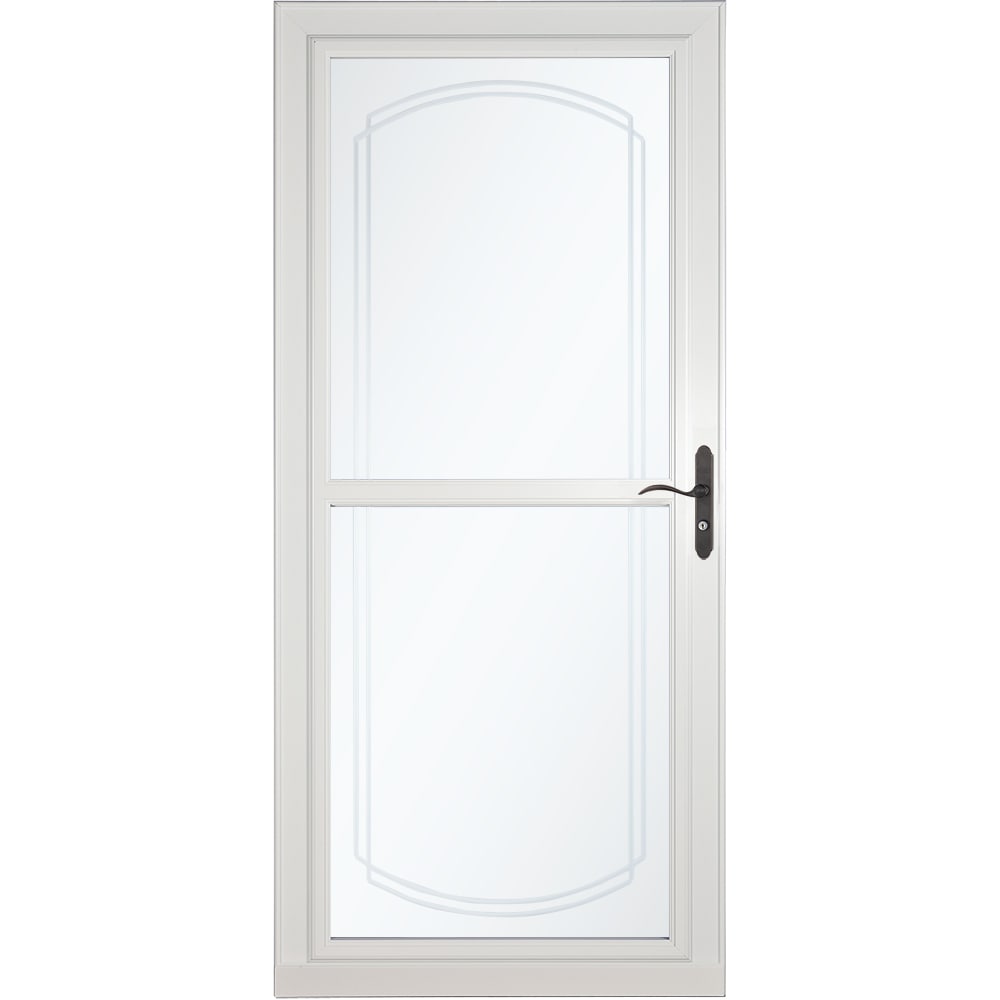LARSON Tradewinds Selection 36-in x 81-in White Full-view Retractable Screen  Aluminum Storm Door with Aged Bronze Handle in the Storm Doors department  at