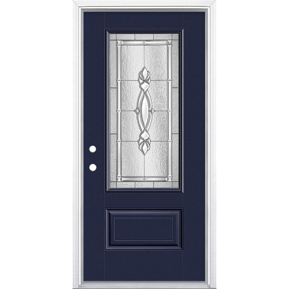 Masonite 3421896 Panama 36-in x 80-in x 4-9/16-in Fiberglass 3/4 lite Right-hand inswing Eclipse Painted Prehung Front Door with Brickmould Insulating core