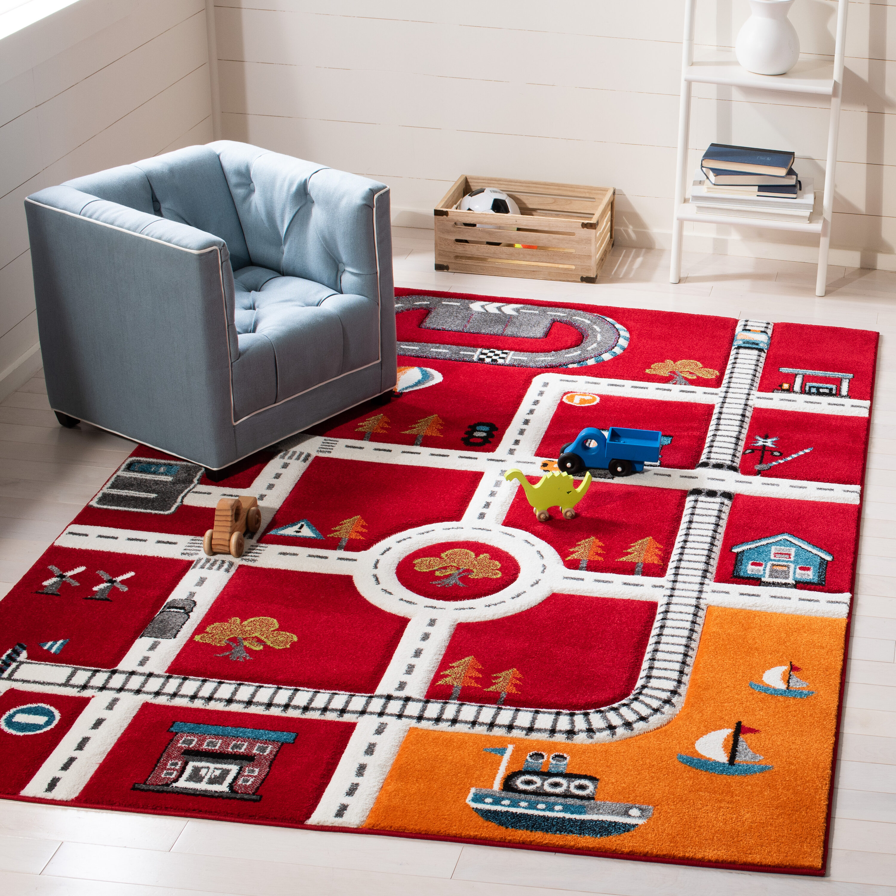 Carousel Kids 100 7 x 9 (ft) Loomed Polypropylene Red/Ivory Rectangular Indoor Geometric Professionally Clean Only Area rug