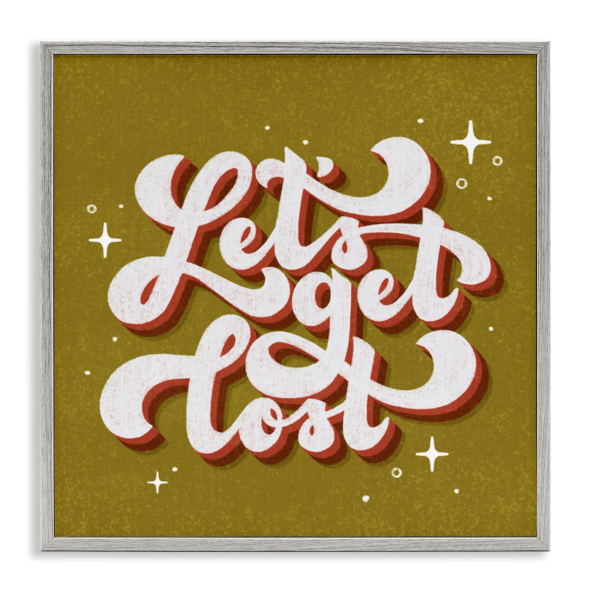 Stupell Industries BT-449-GFF-12X12 Let's Get Lost Retro Lettering Gray Framed Giclee Art By Sarah Hickman 12 x 12