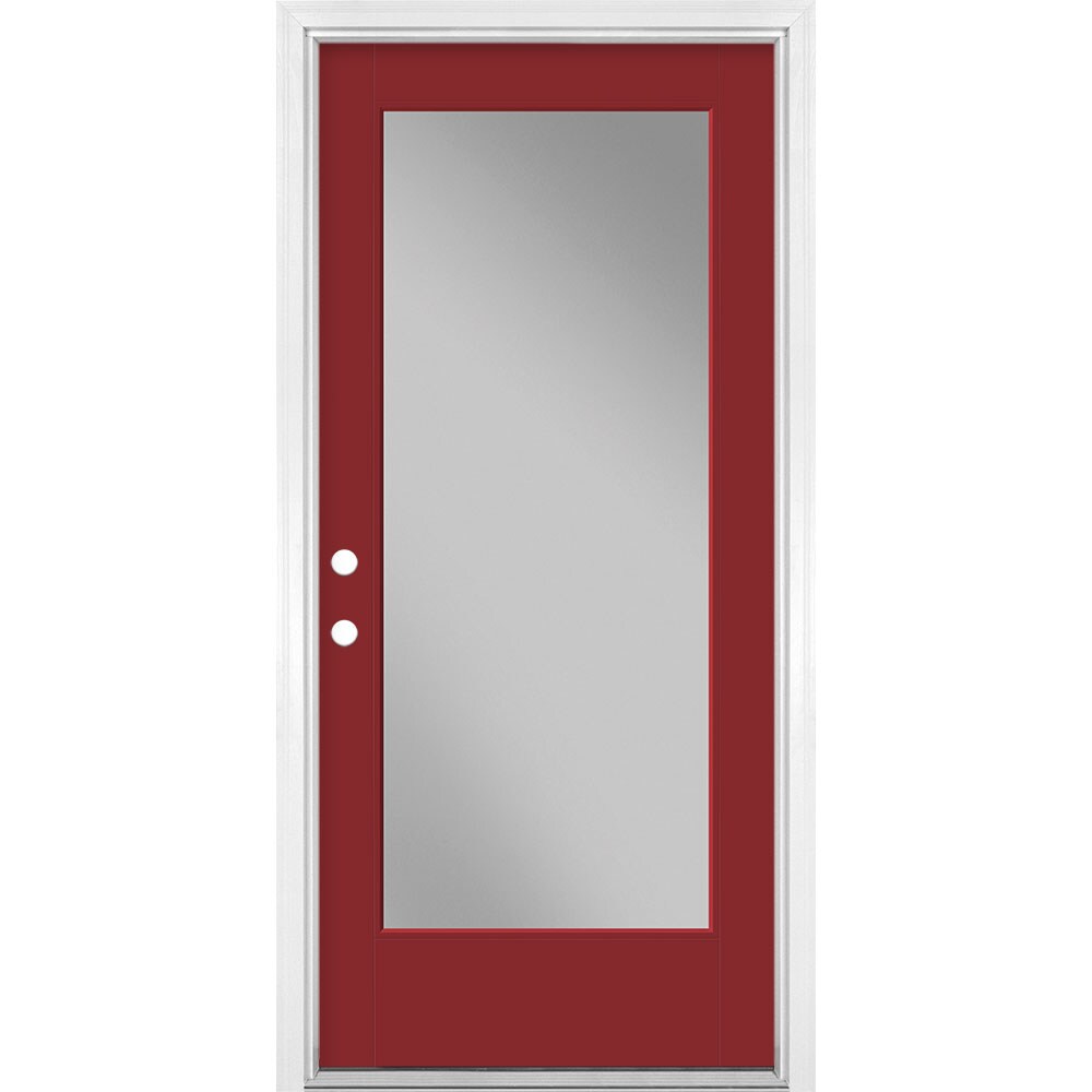 Masonite 1523922 36-in x 80-in x 4-9/16-in Fiberglass Full lite Universal reversible Roma Red Painted Prehung Front Door with Brickmould Insulating core