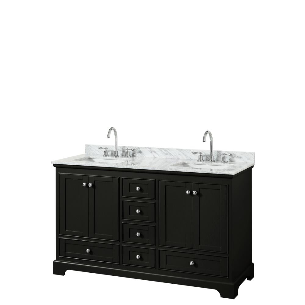 Wyndham Collection WCS202060DDECMUNSMXX Deborah 60-in Dark Espresso with Polished Chrome Trim Undermount Double sink Bathroom Vanity with White Carrara Marble Natural marble Top