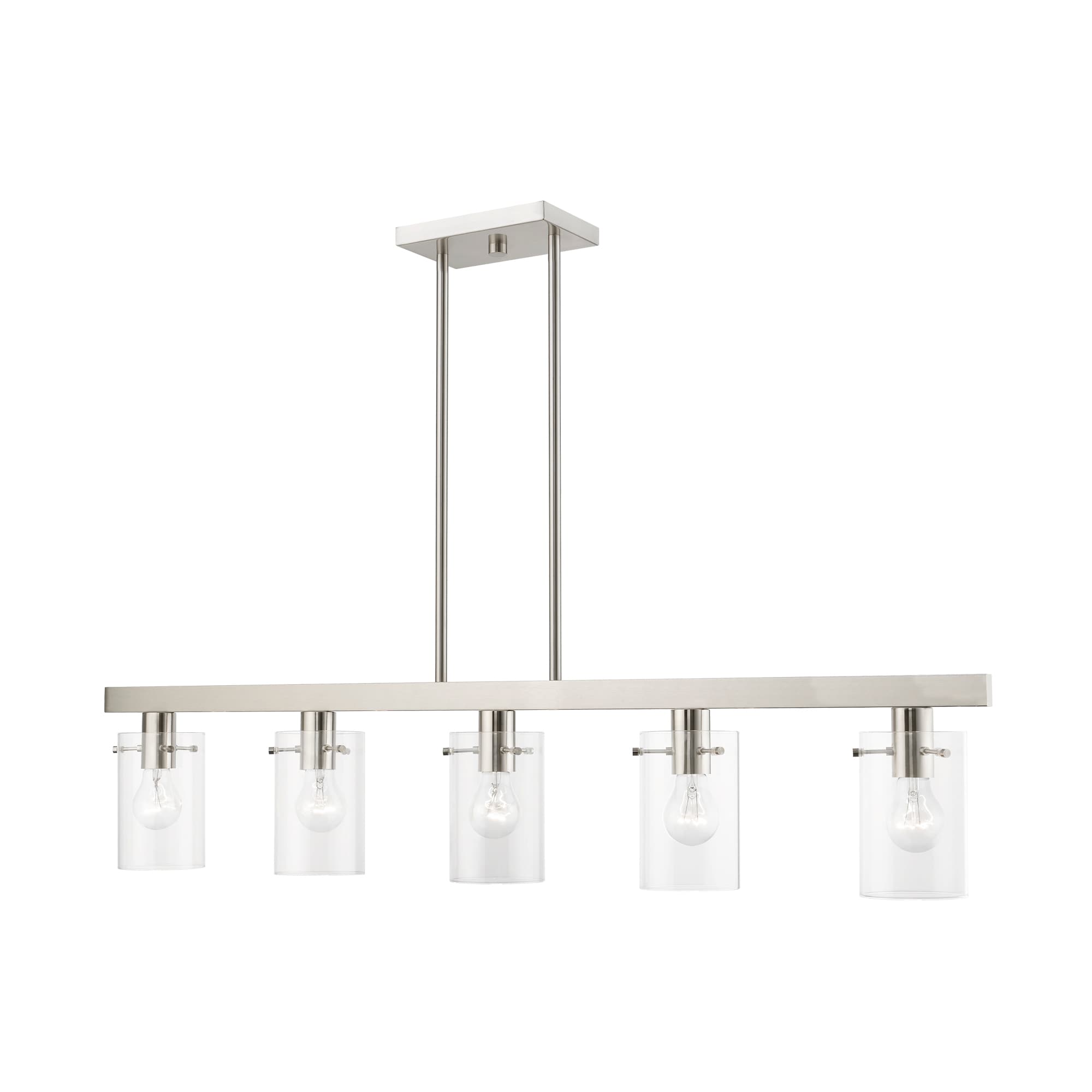 Munich Collection Brushed Nickel 5-Light Linear Chandelier with Clear Glass