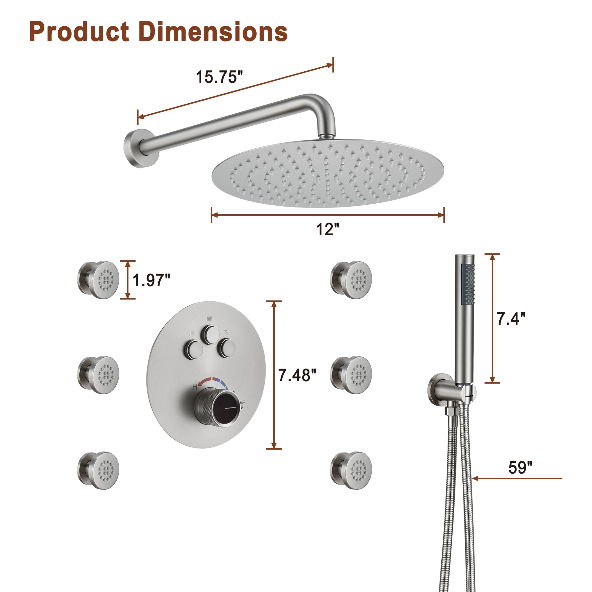 Mondawe WF6823-12BN Showerhead-Bar-Panels - View #9