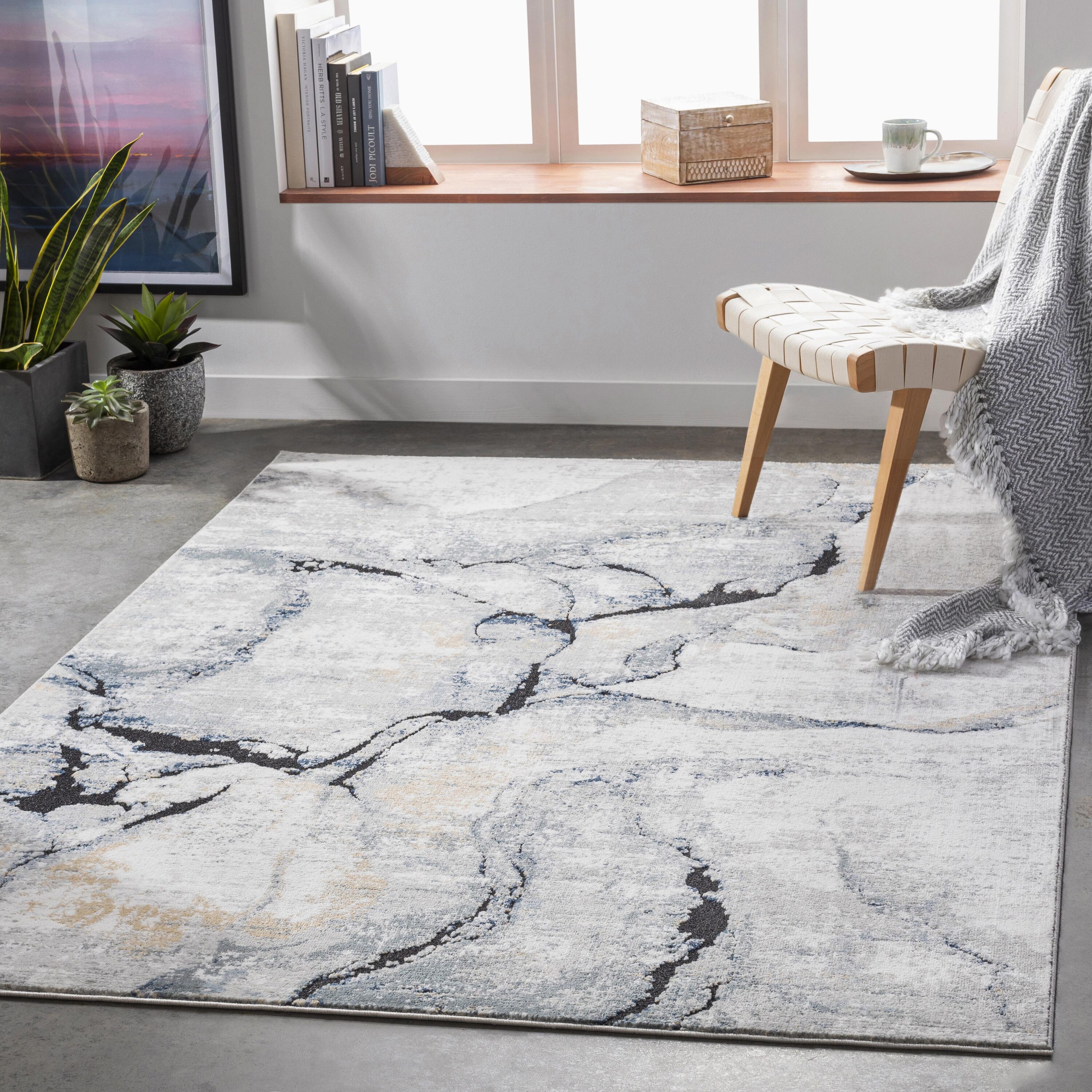 Livabliss JLO2316-5373 Jolie 5 x 7 (ft) Flatweave Gray Rectangular Indoor Abstract Mid-Century Modern Pet Friendly Area rug