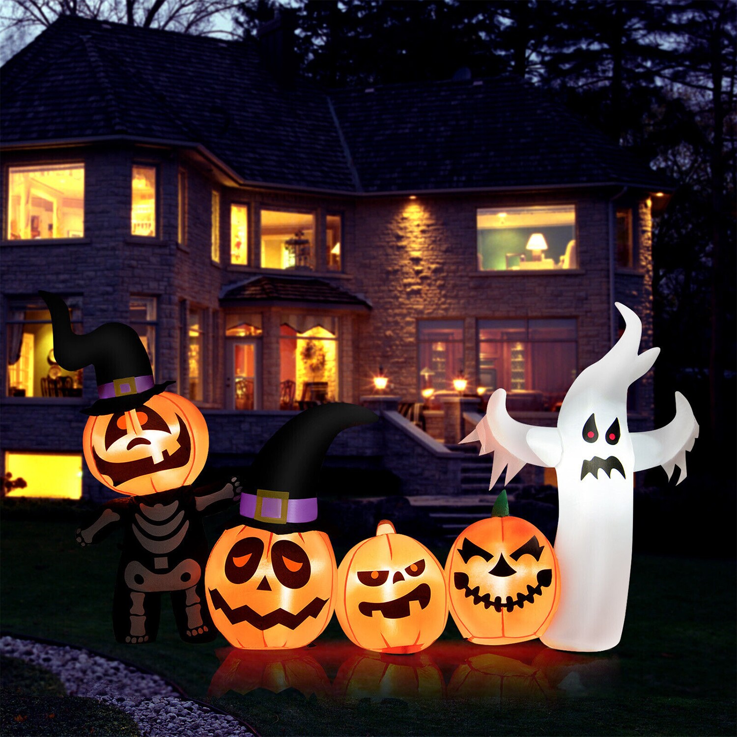 WELLFOR 7.5-ft Pre-Lit Waterproof Inflatable Outdoor Halloween ...