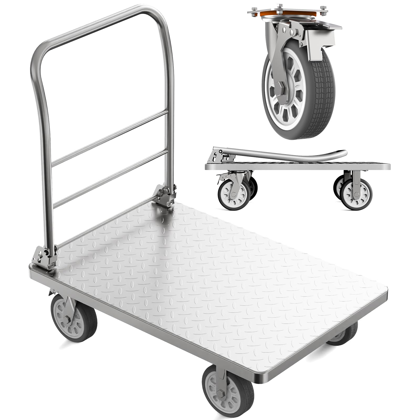 CYIKE  Heavy Duty Platform Truck Cart Flatbed Cart Folding Hand Trucks 2200lbs with 6 Swivel Brake Casters Foldable for Easy Storage 36 x 24