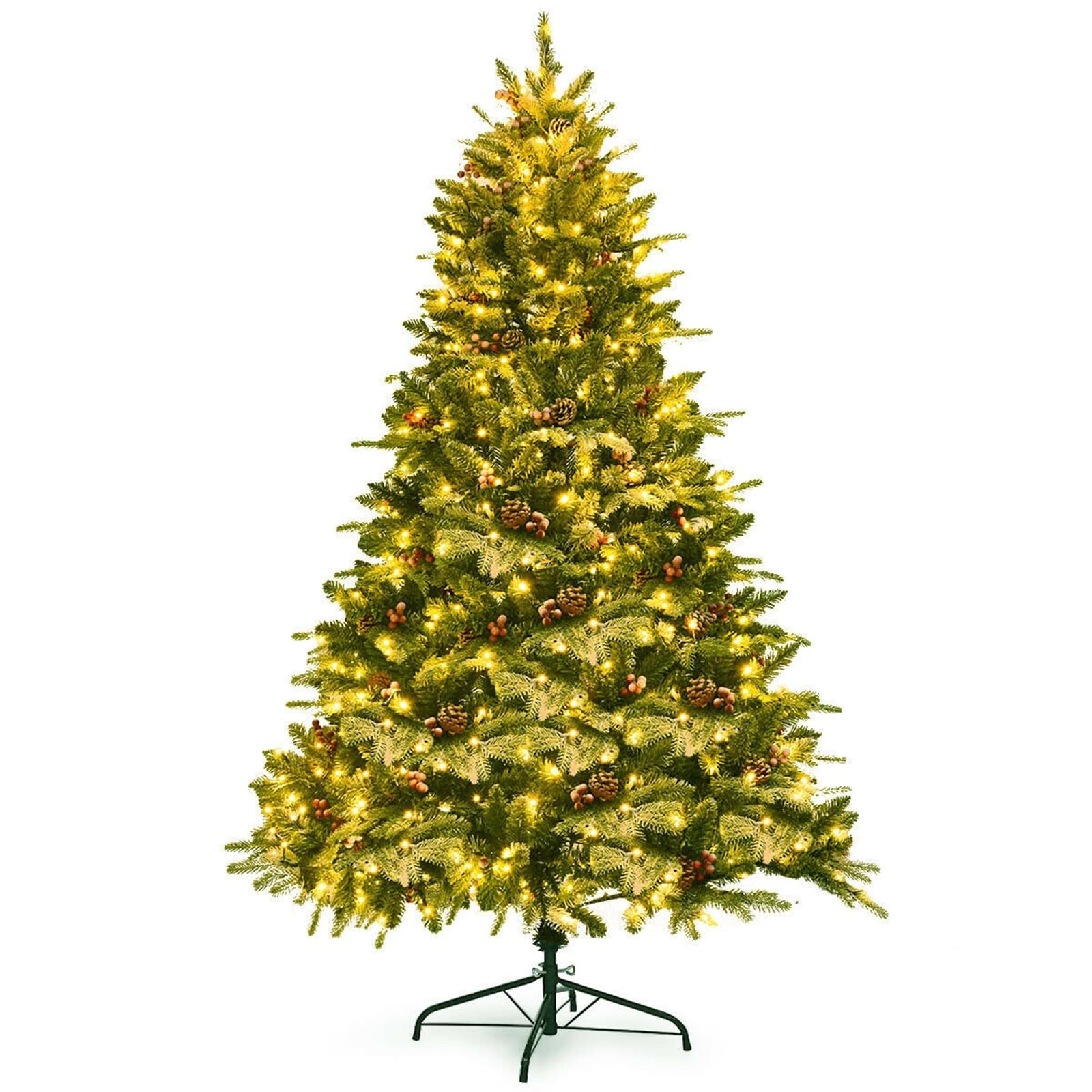 WELLFOR CM-HPY-22836US 6.5-Feet Pre-lit Flocked Artificial Christmas Tree with Yellow LED Lights