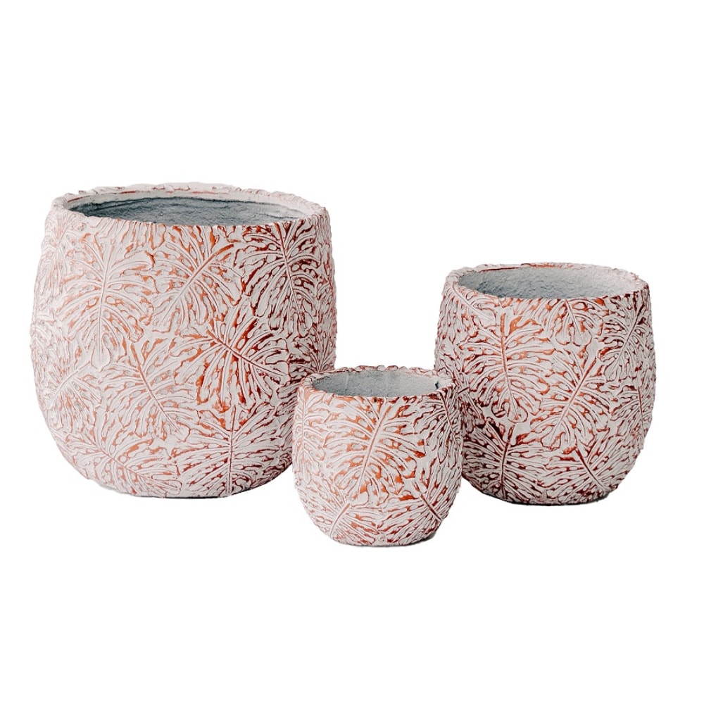 XBrand S3PL67BE 3 -Pack Round 16.14-in W Extra Large Off-white Fiberglass Indoor/Outdoor Planter with Drainage Holes