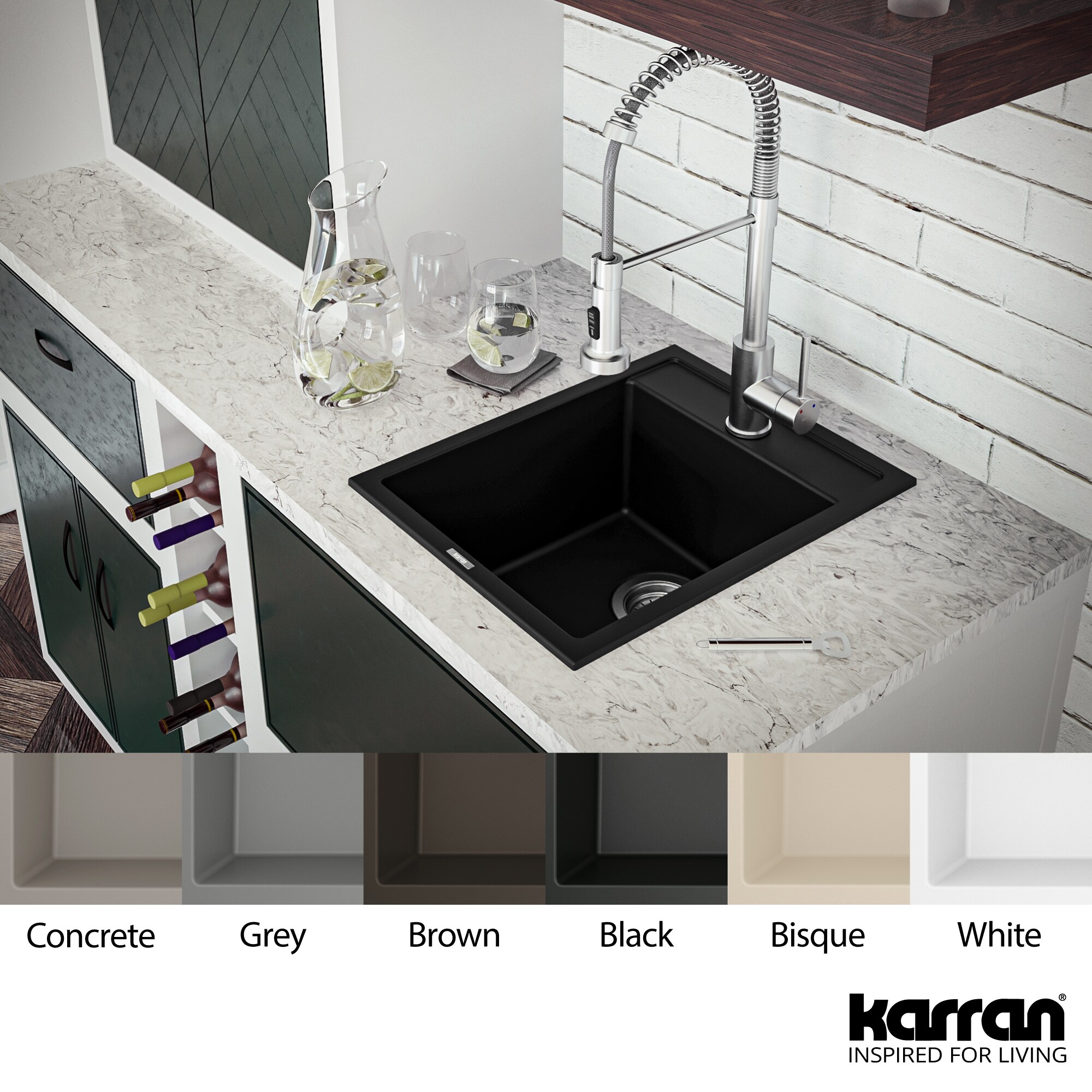 Black Quartz Composite Single Bowl Drop-In Kitchen Sink