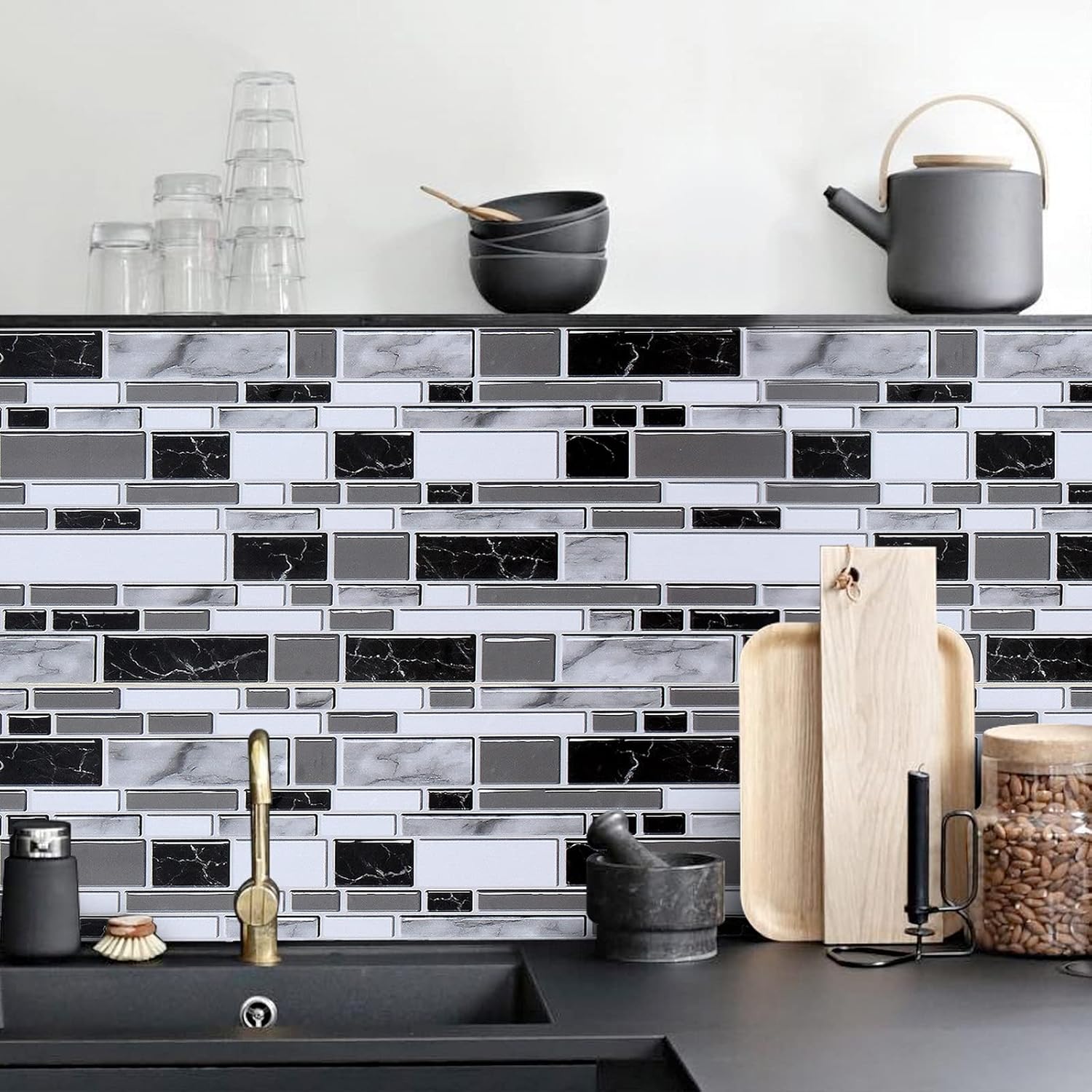 Livebor  Black and White Peel and Stick Waterproof Backsplash Wallpaper for Kitchen Bathroom Countertop