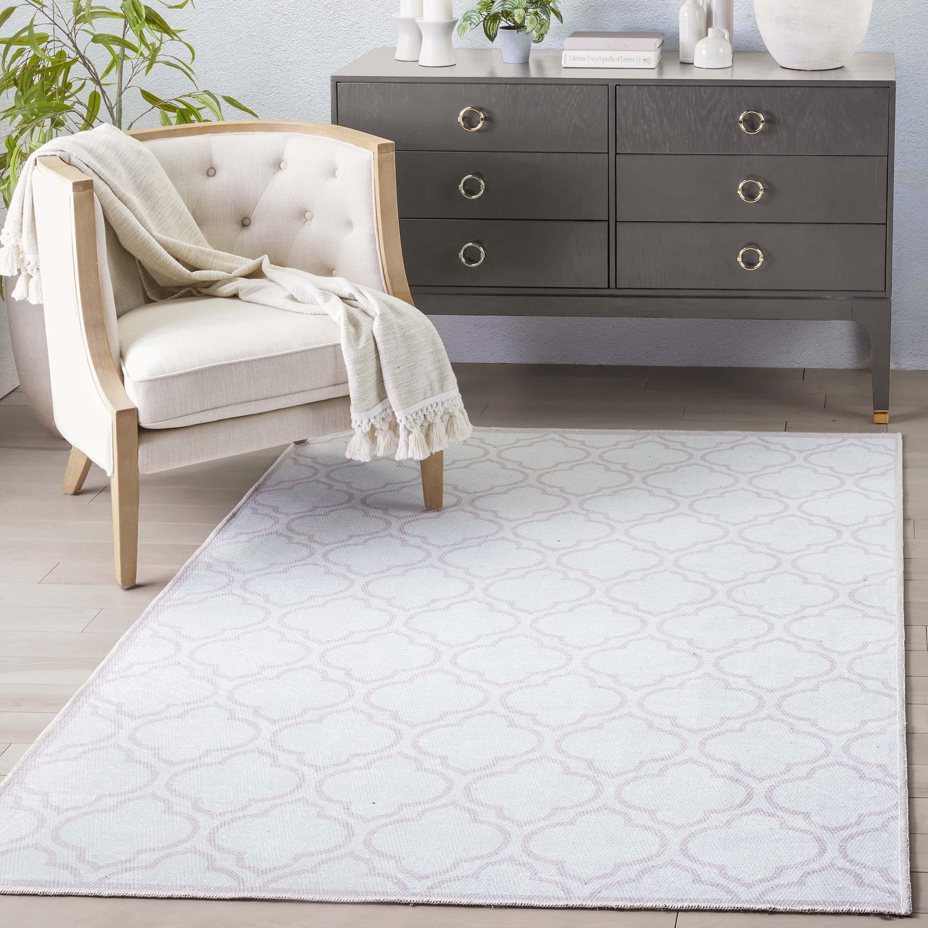 Well Woven W-MR-04C-5 5 x 7 (ft) Flatweave Polyester Ivory Rectangular Indoor Tribal Moroccan Machine washable Area rug