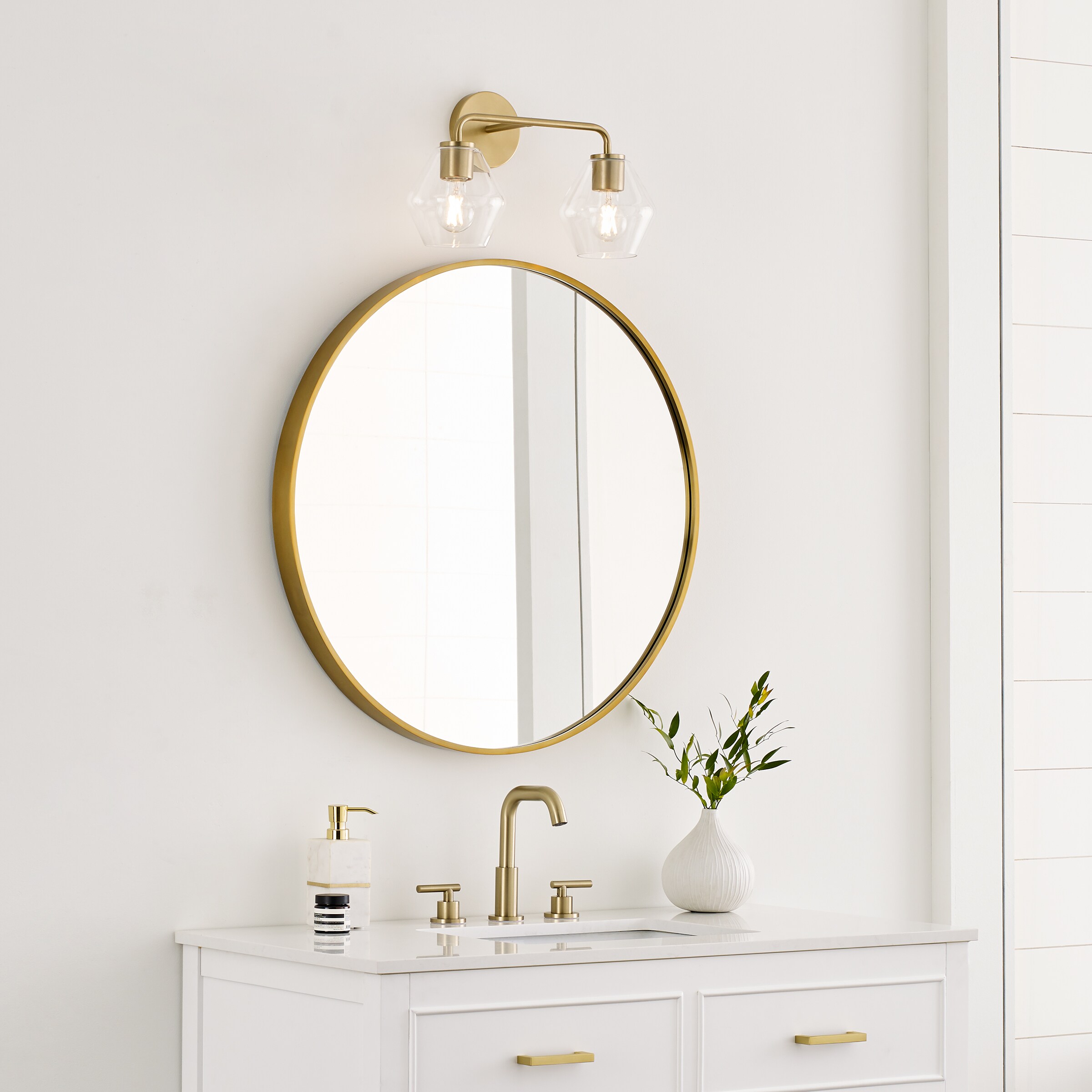 Jett 17" Satin Brass Vanity Light with Clear Glass Shades