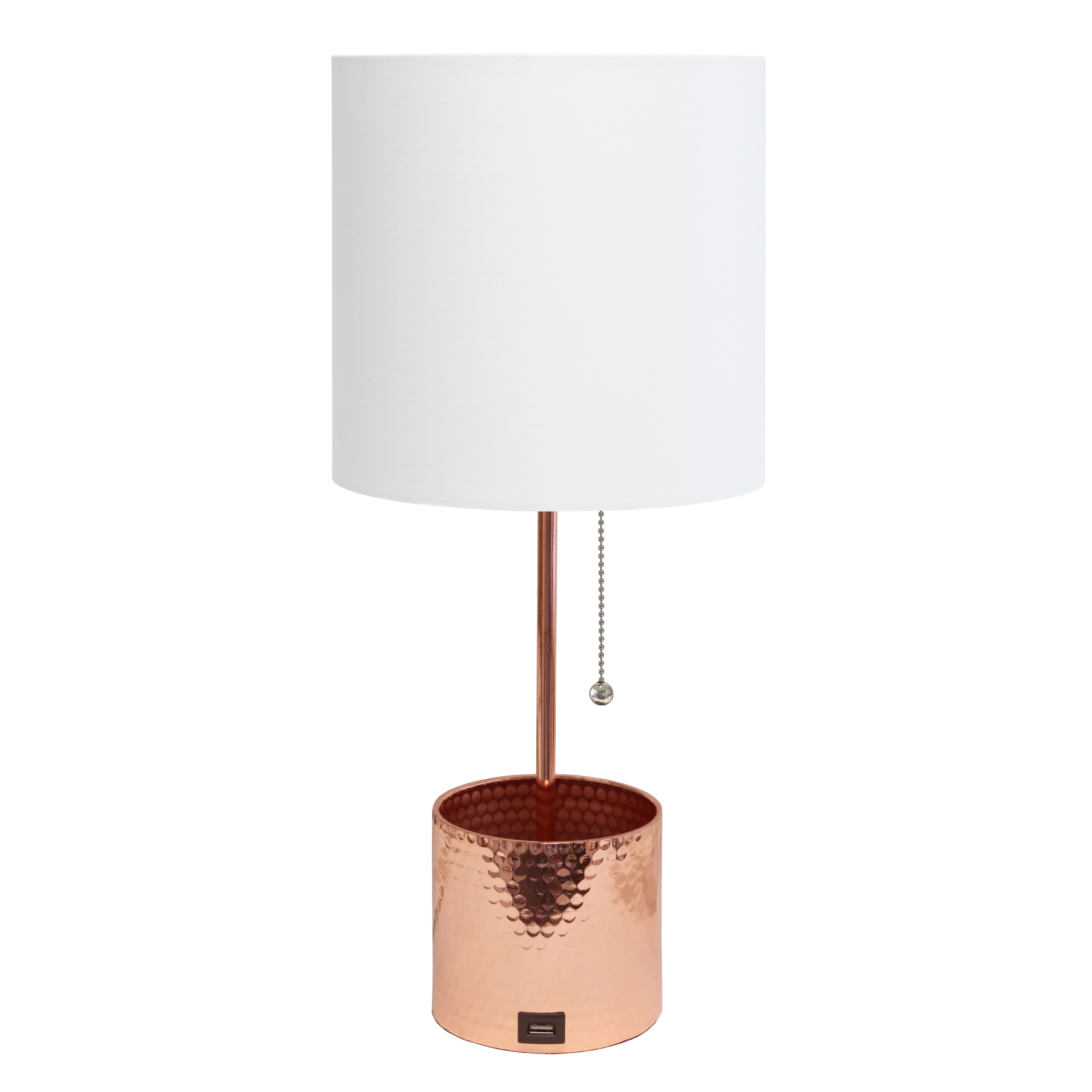 Creekwood Home CWT-1007-RG 8-in Rose Gold LED Pull-chain Table Lamp with Fabric Shade