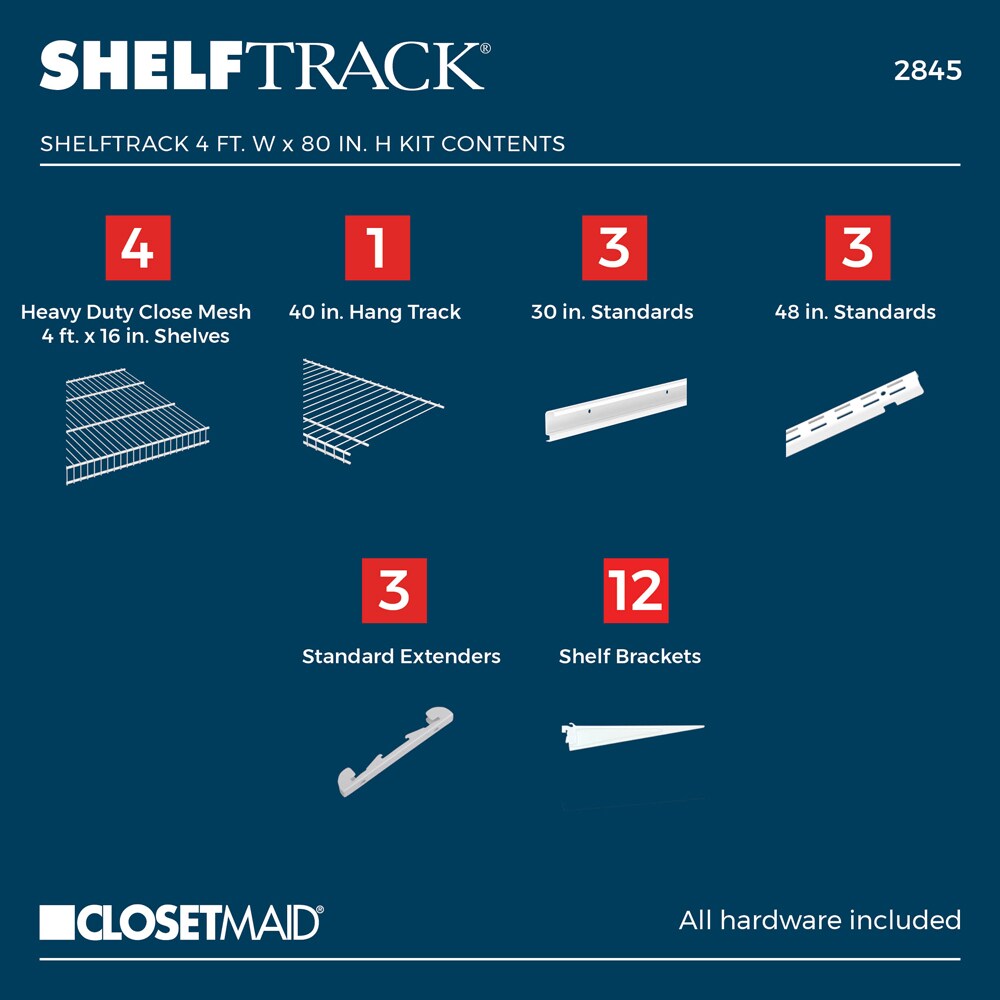 ClosetMaid 2845 ShelfTrack 4ft Pantry Organizer Kit White