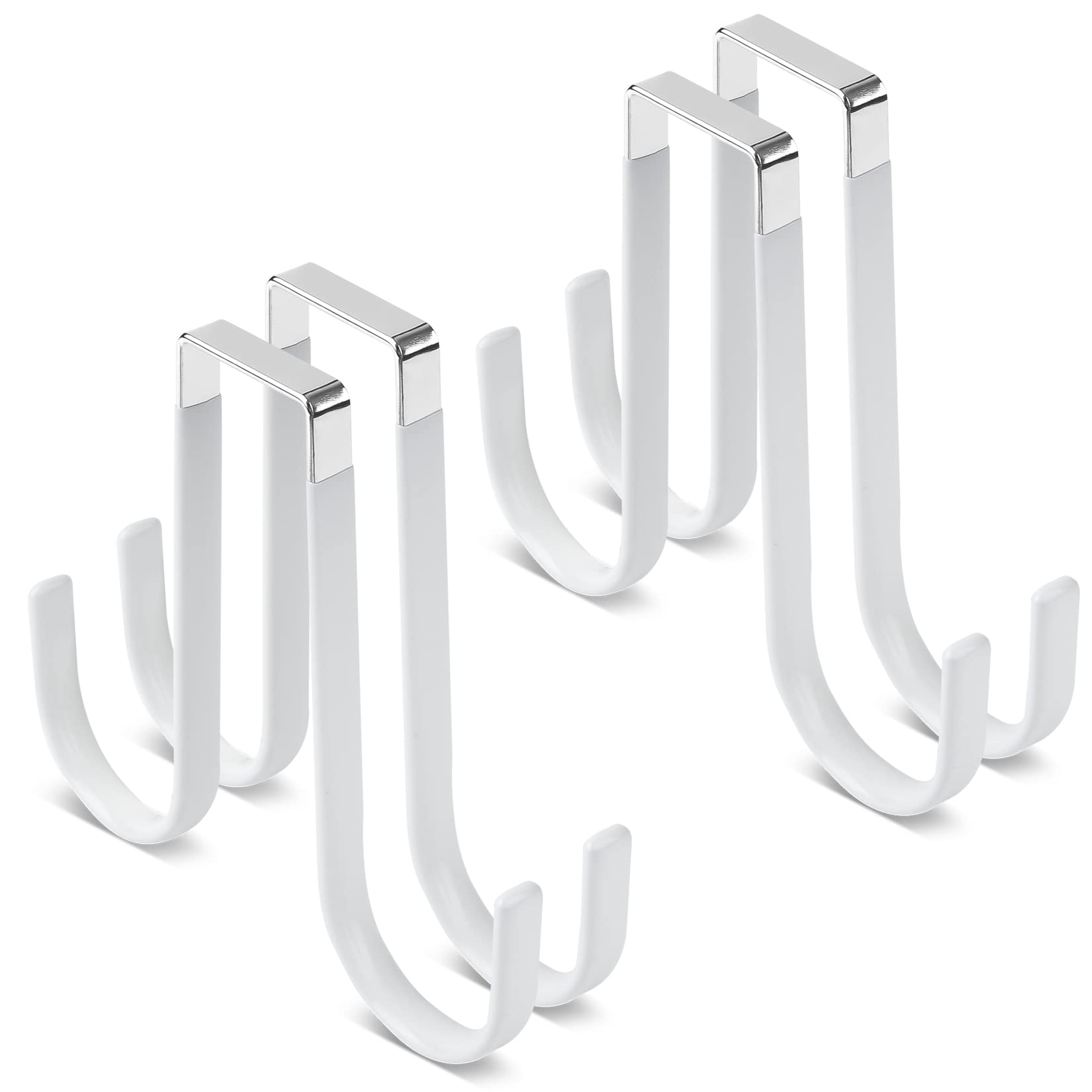 UUDULY  Double Sided Over The Door Hooks Set of Four Heavy Duty Iron Over Door Hangers for Clothes Towels Hats Plants and Decorations
