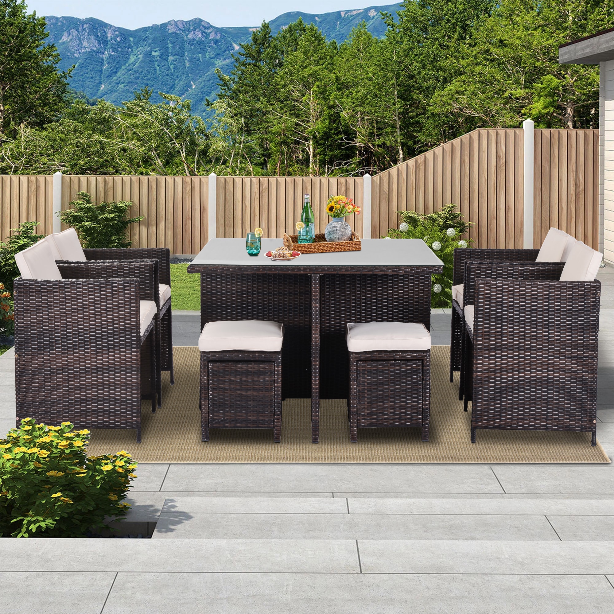 9 Piece Outdoor Patio Wicker Dining Set Patio Dining Sets At Lowes Com   44007077 