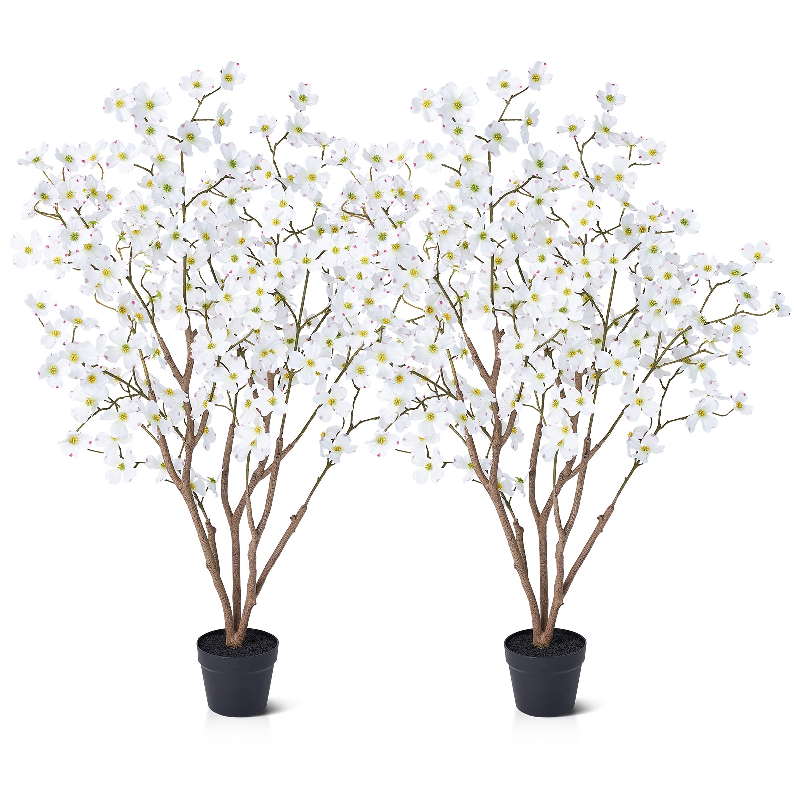VeriNatural 48-in White Indoor/Outdoor Floor Dogwood Artificial Plant Fake Tree with White Blooms - 2 Pack