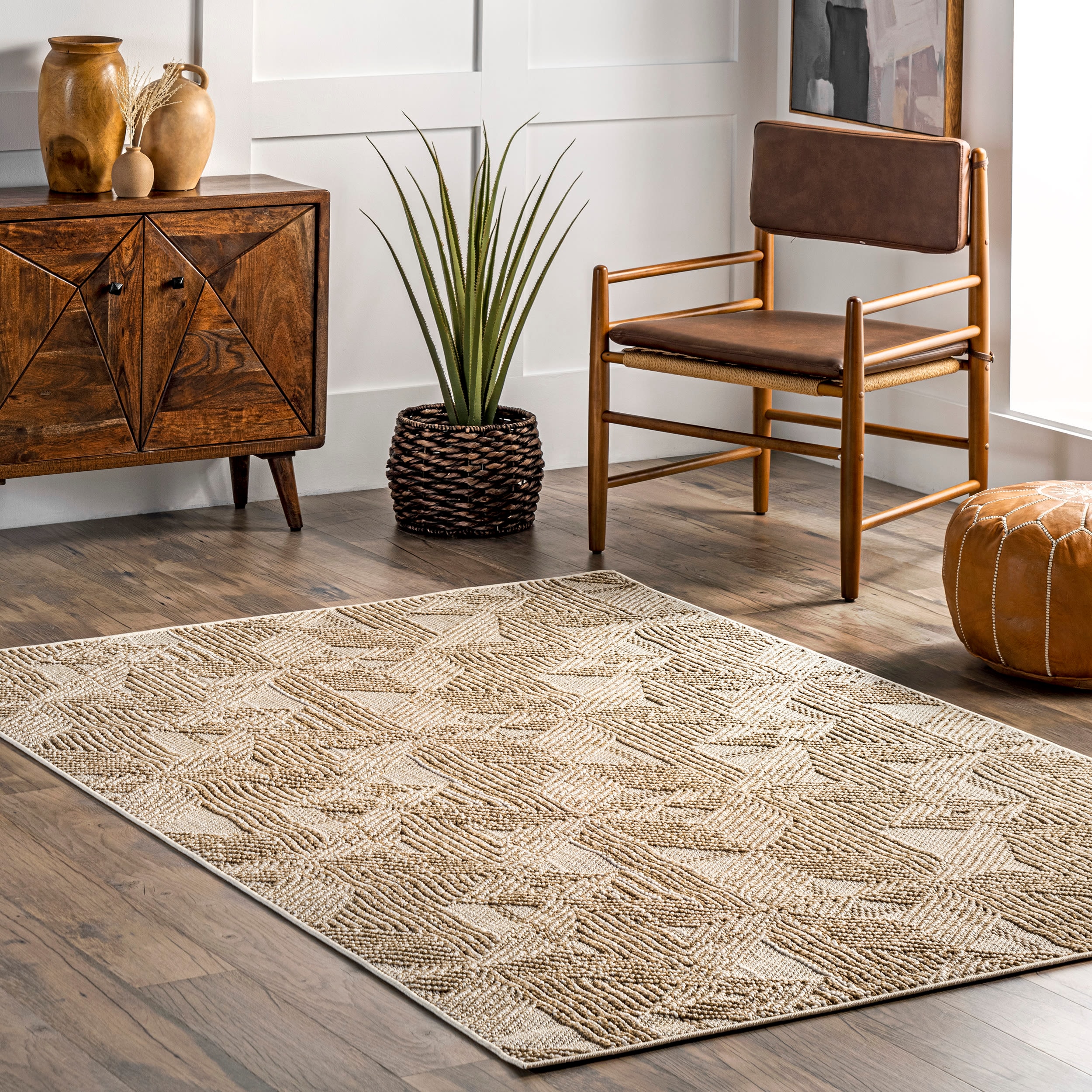 nuLOOM OZAL02A-406 Trinity 4 x 6 (ft) Loomed Polypropylene Beige Rectangular Indoor Geometric Vacuum regularly Area rug