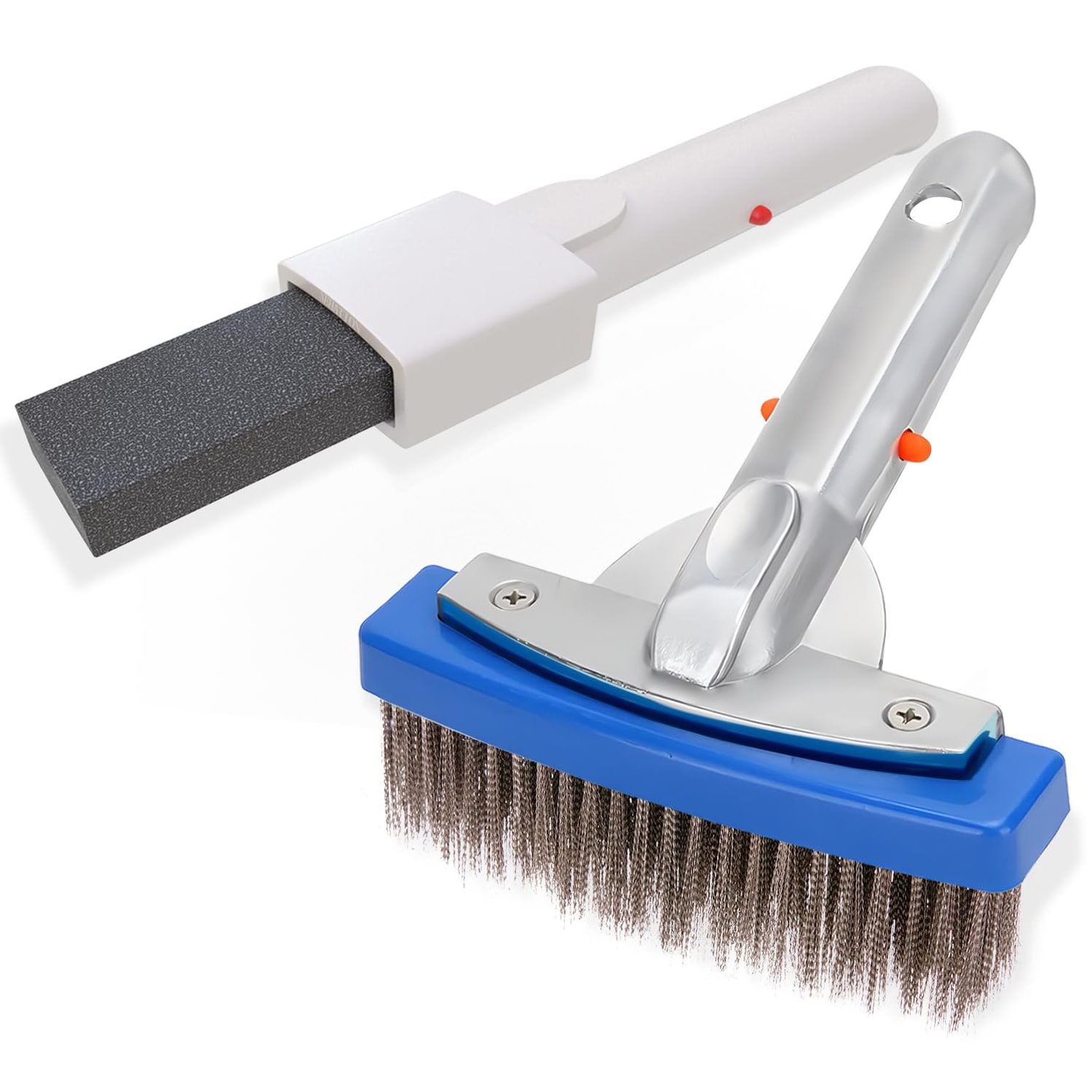 Etokfoks  Pool Pumice Stone and 5 inch Stainless Steel Pool Brush Kit with EZ Clip Handle for Concrete and Tile Stain Removal